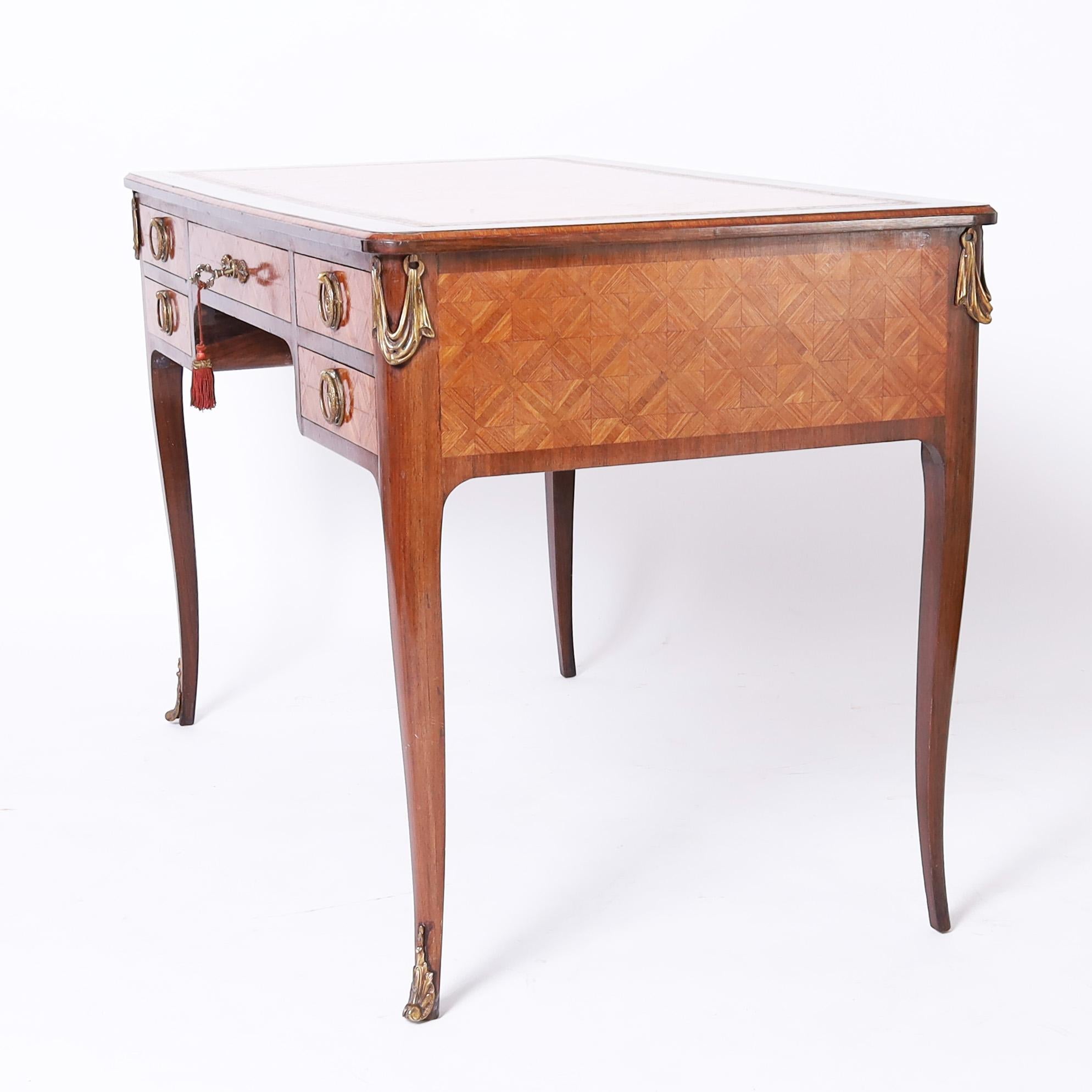 Hand-Crafted Antique French Louis XV Style Leather Top Desk For Sale