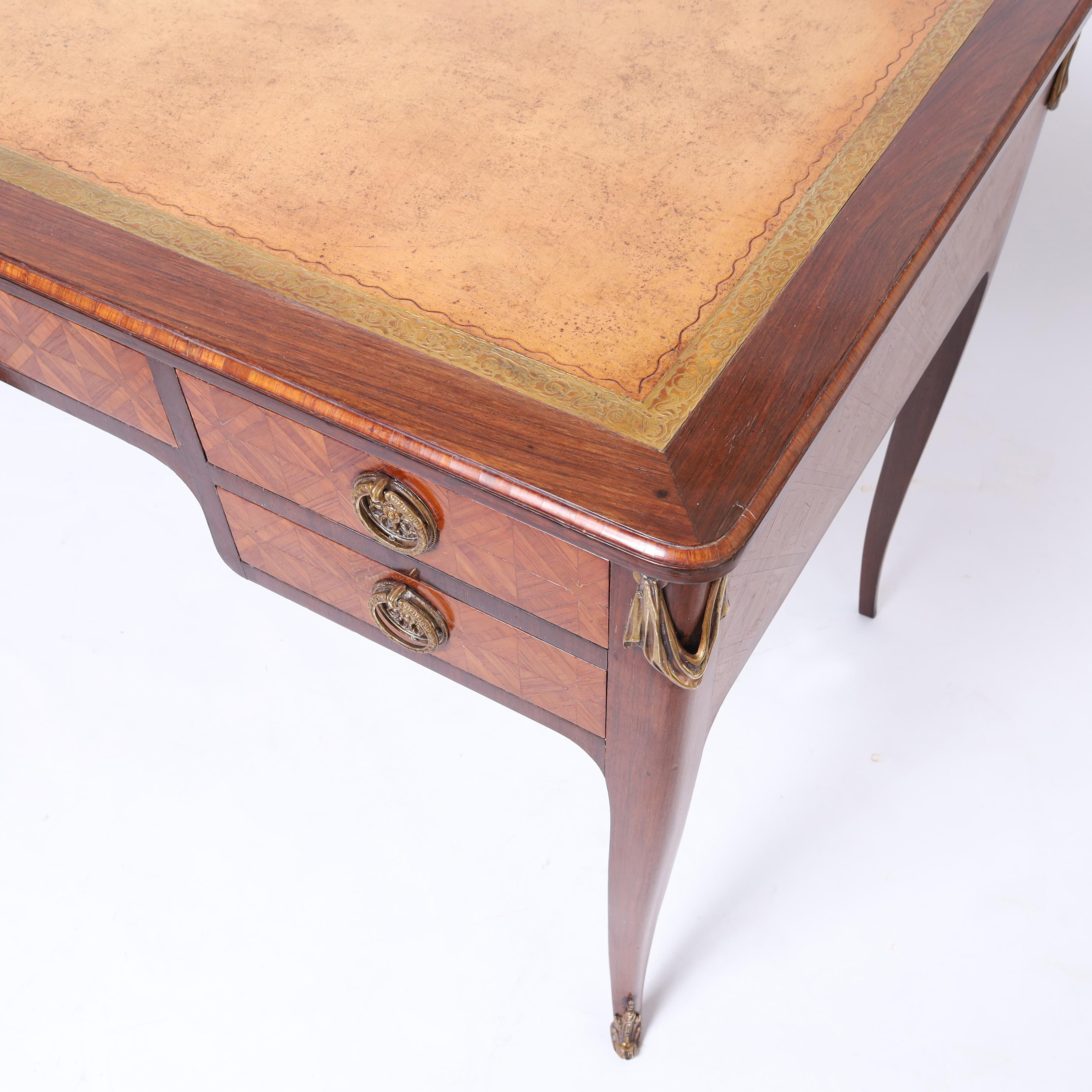 Antique French Louis XV Style Leather Top Desk For Sale 1
