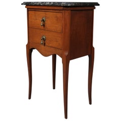 Antique French Louis XV Style Mahogany and Marble Two-Drawer Side Stand