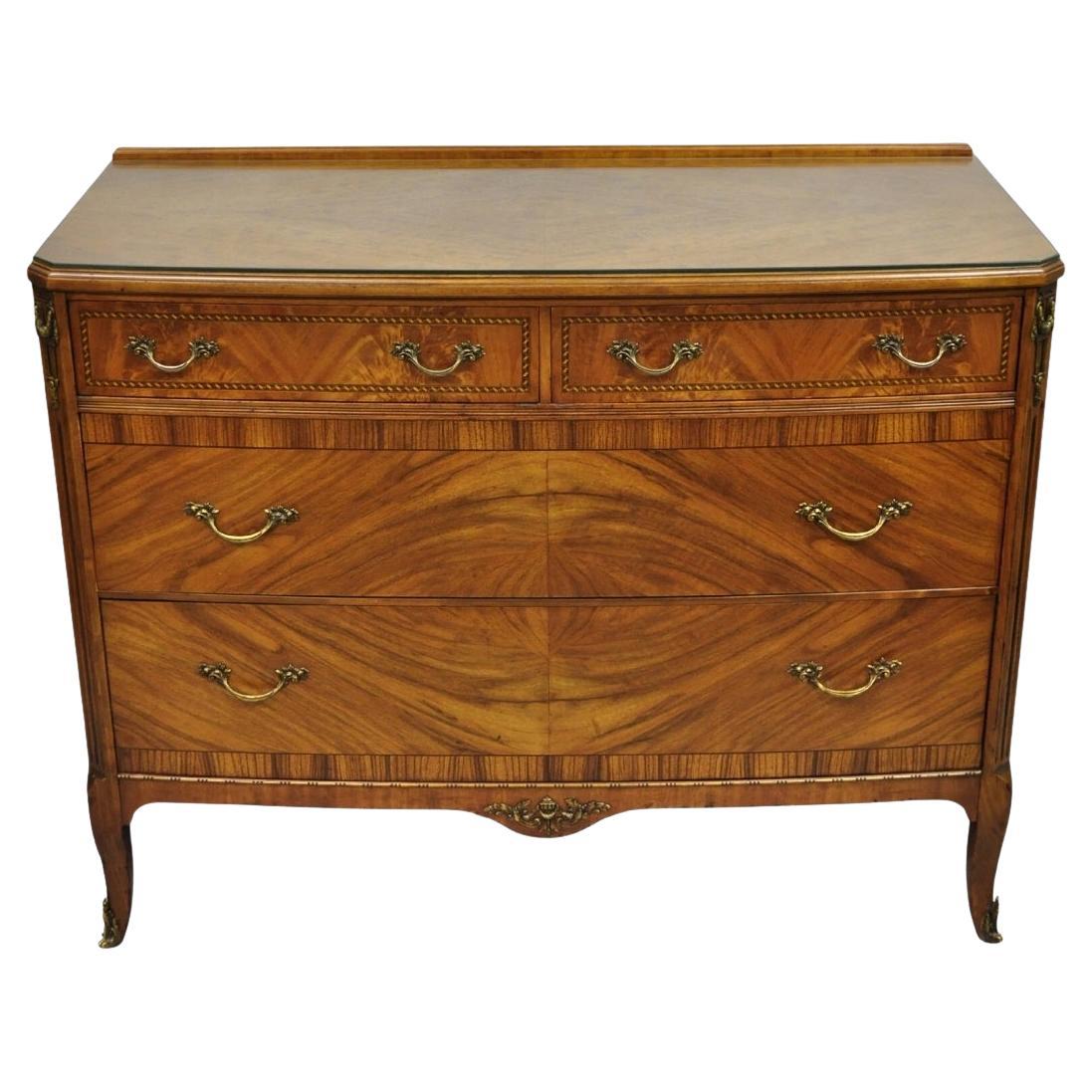 Antique French Louis XV Style Mahogany Satinwood Inlay 4 Drawer Dresser by Sligh