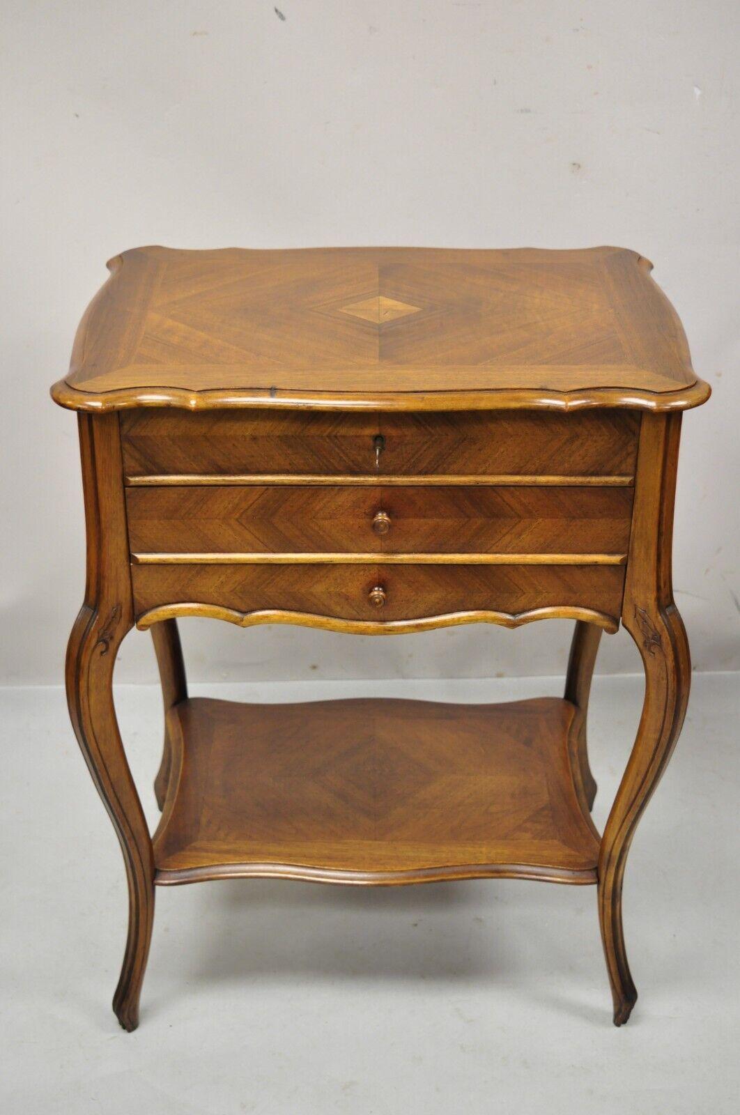 Antique French Louis XV Style Mahogany Sewing Stand Nightstand with Lift Top For Sale 8