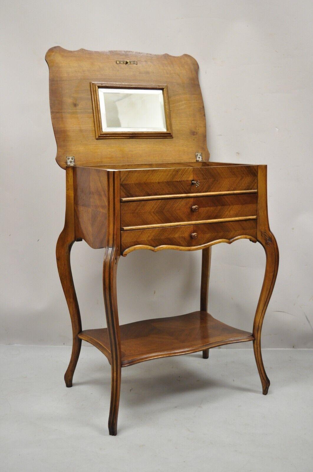 Antique French Louis XV Style Mahogany Sewing Stand Nightstand with Lift Top In Good Condition For Sale In Philadelphia, PA