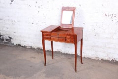 Ancienne coiffeuse française de style Louis XV en acajou avec marqueterie florale