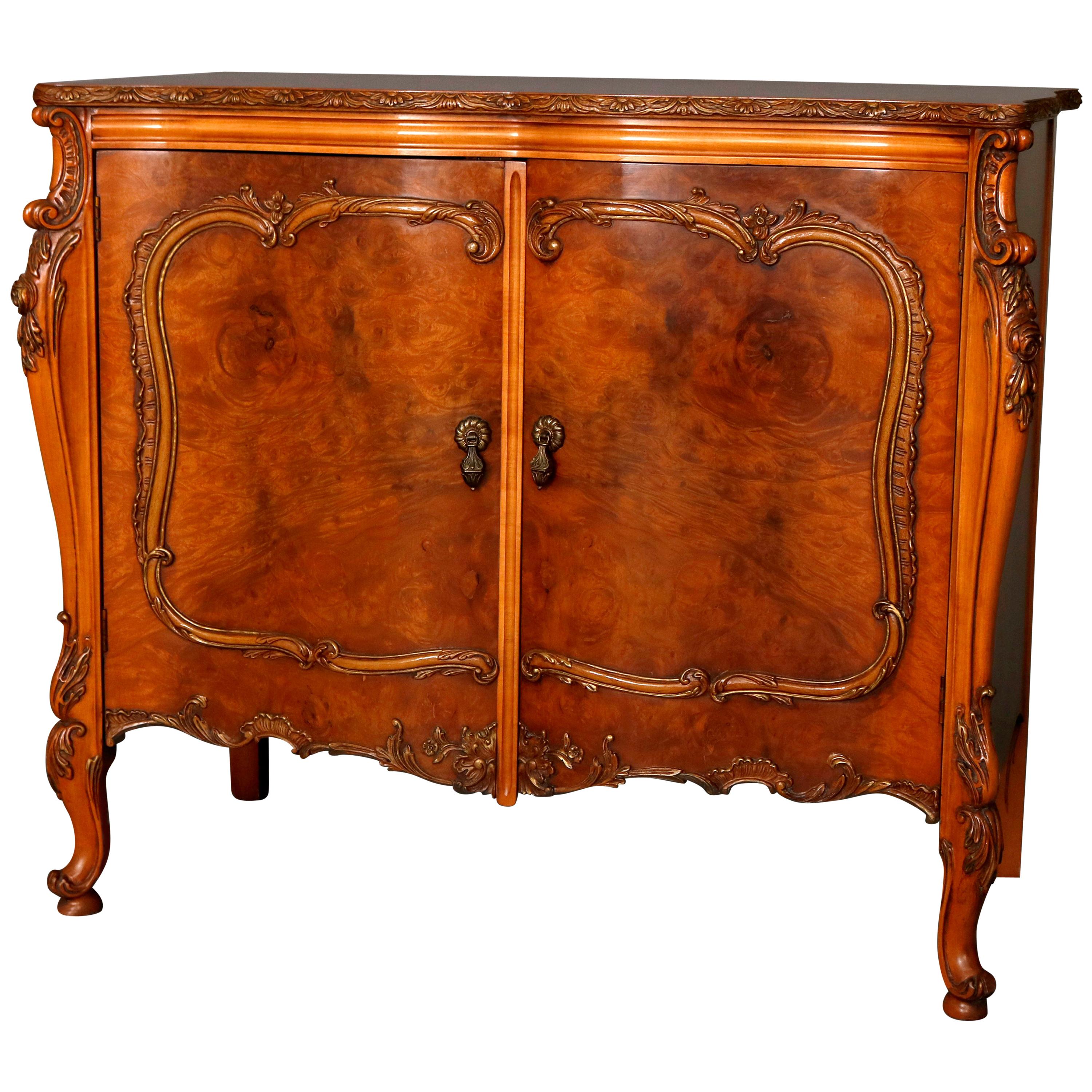 Antique French Louis XV Style Maple and Burl Credenza by American Furniture