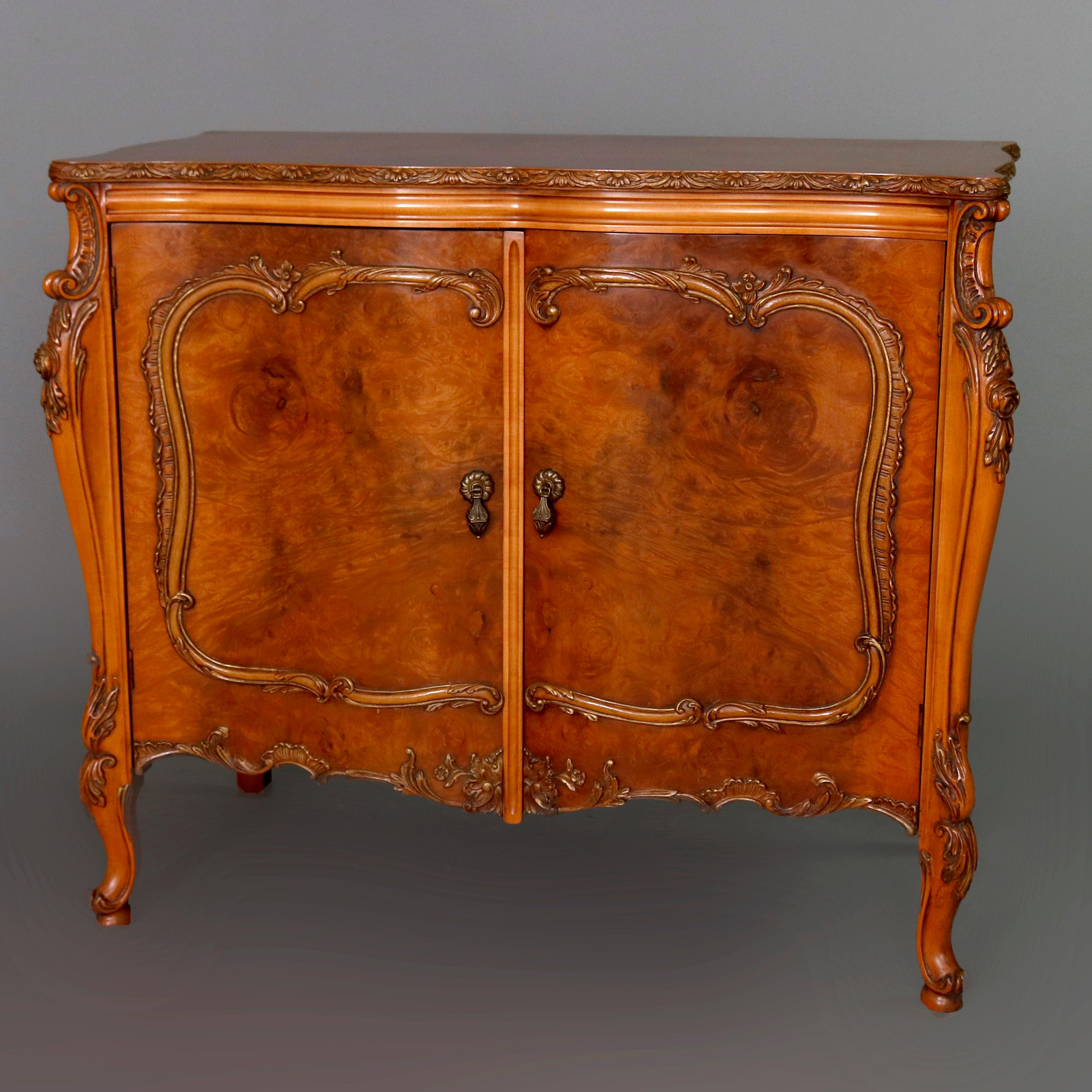 Antique French Louis XV Style Maple and Burl Credenza by American Furniture In Good Condition In Big Flats, NY