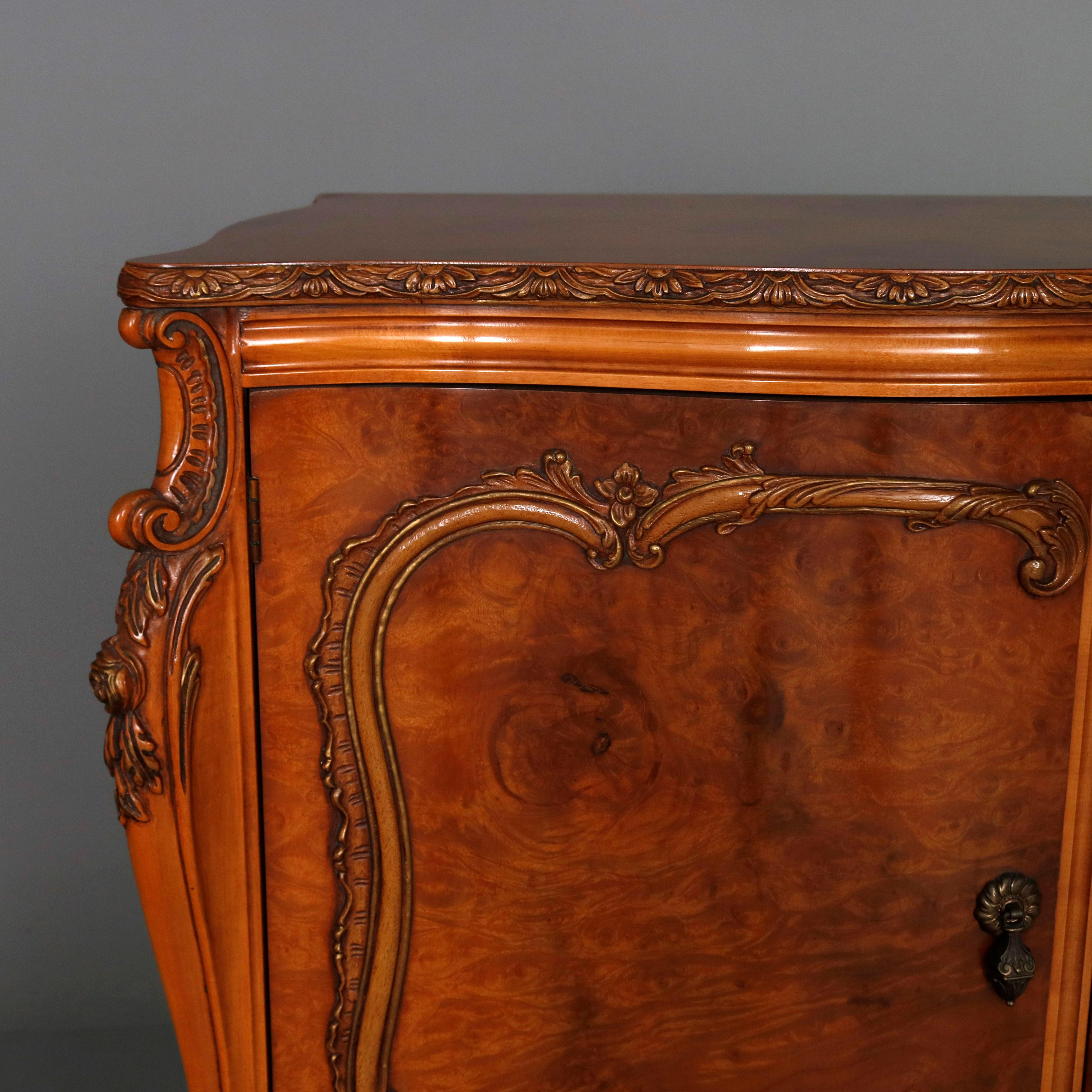 20th Century Antique French Louis XV Style Maple and Burl Credenza by American Furniture