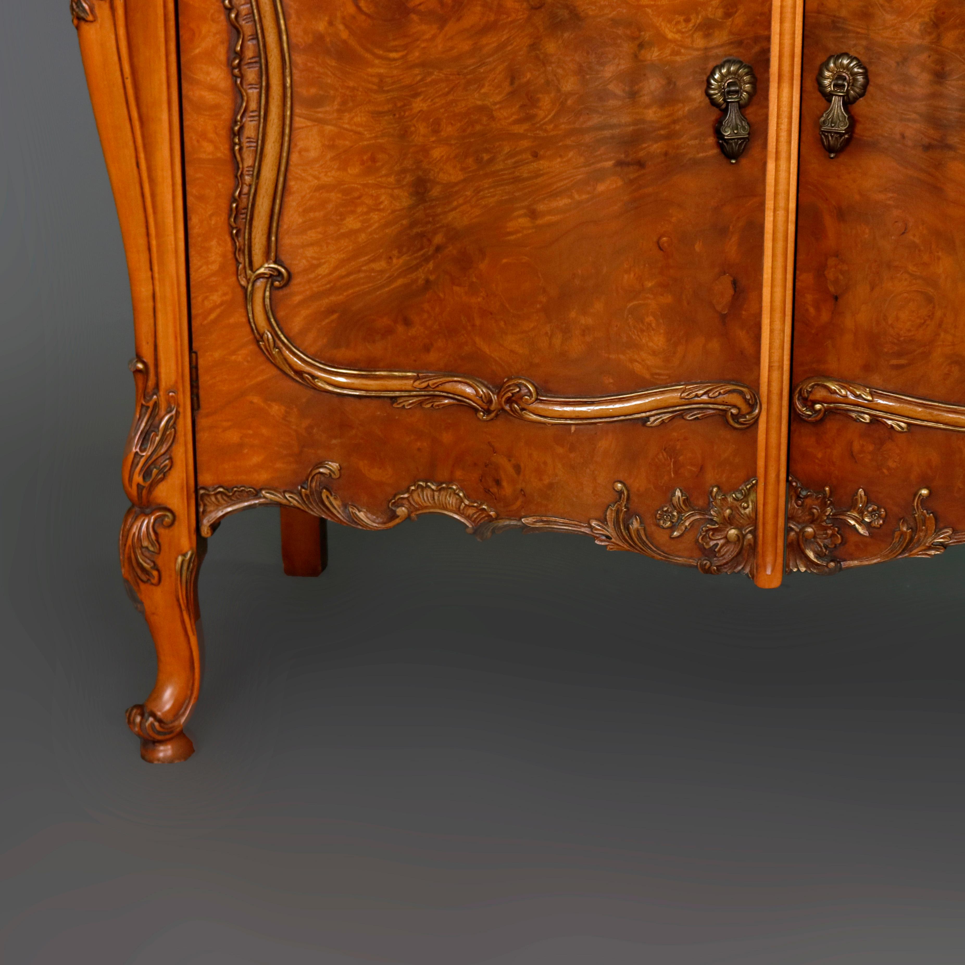 Birdseye Maple Antique French Louis XV Style Maple and Burl Credenza by American Furniture