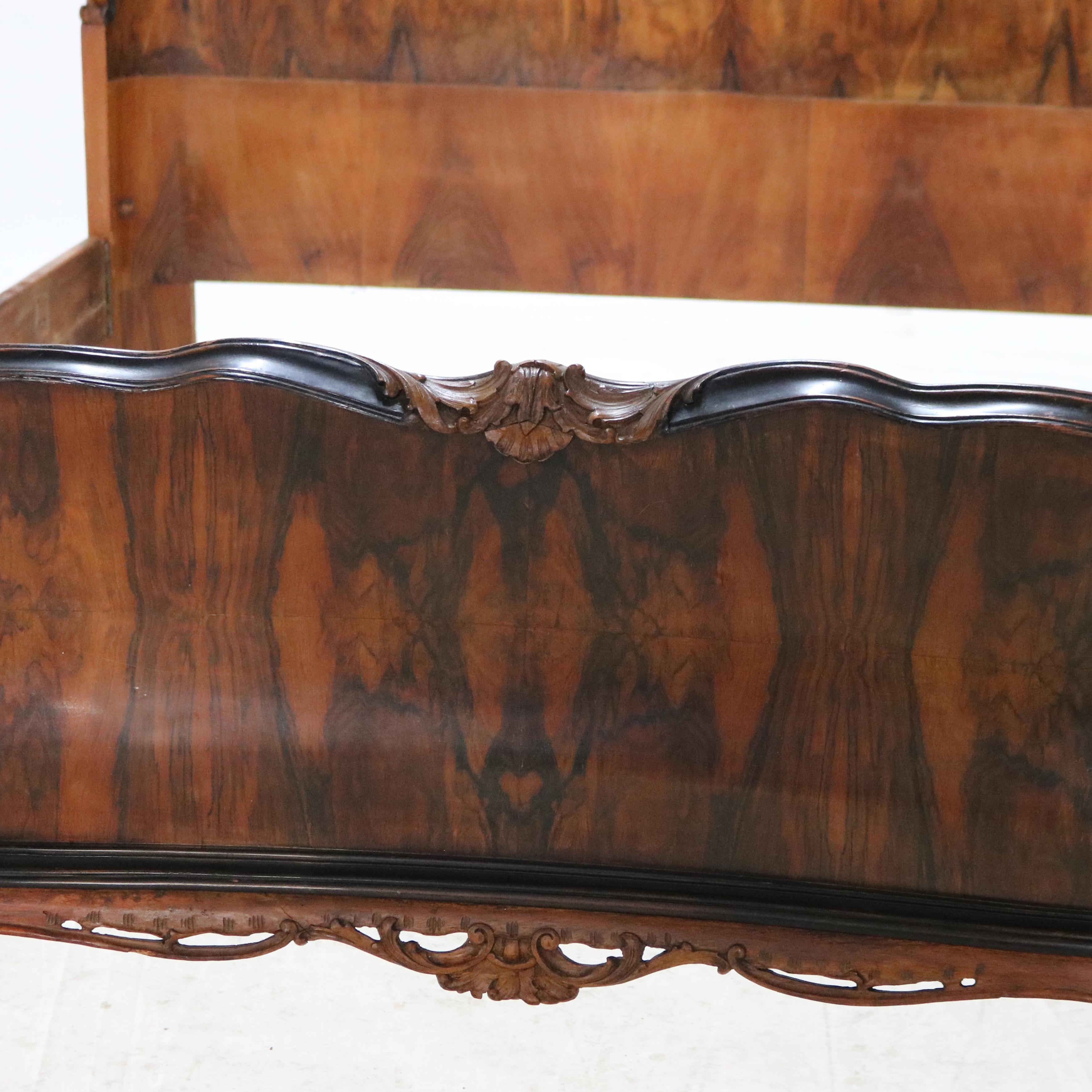 Antique French Louis XV Style Maple & Crotch Wood Burl King Sized Bed C1940 6