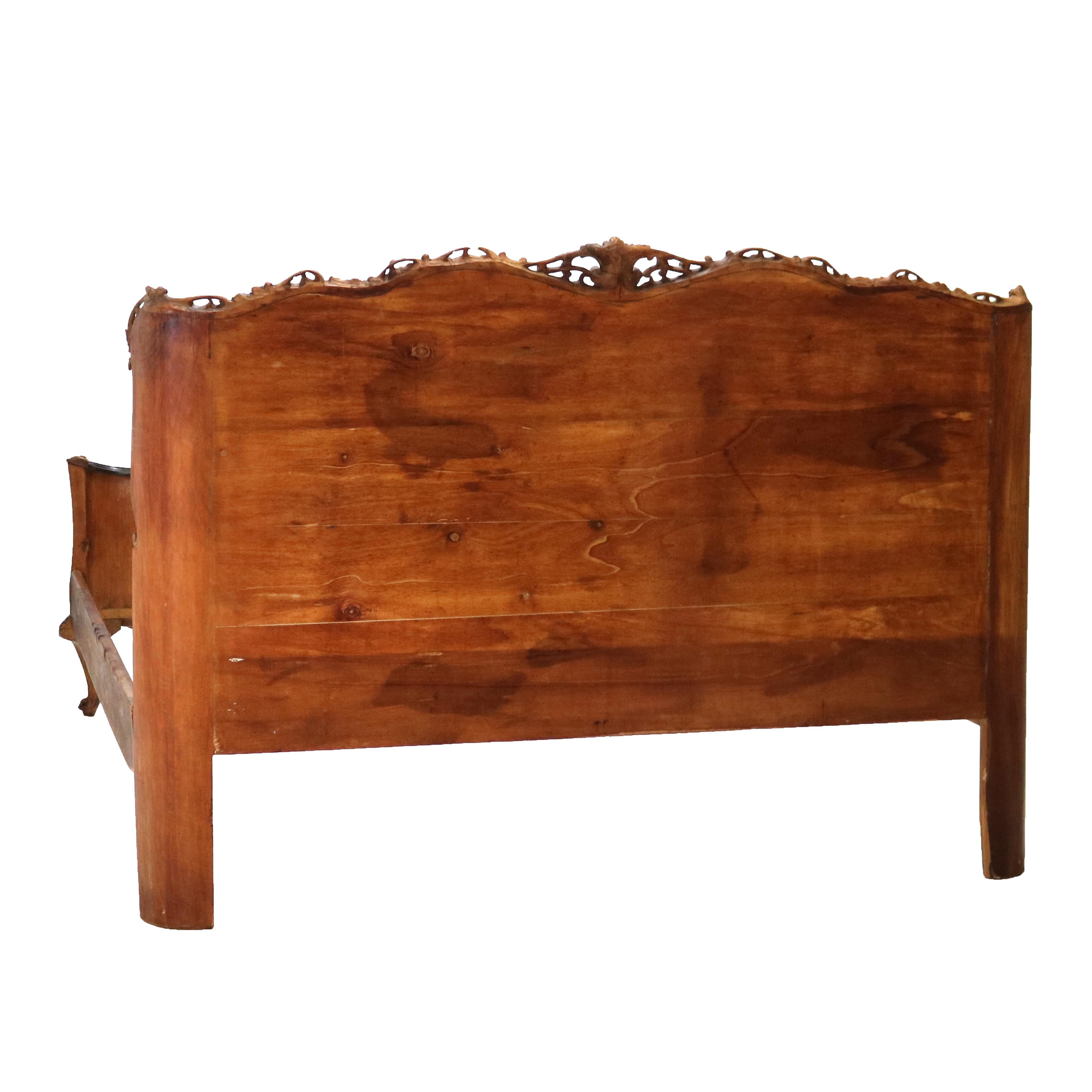 Antique French Louis XV Style Maple & Crotch Wood Burl King Sized Bed C1940 In Good Condition In Big Flats, NY
