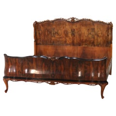 Antique French Louis XV Style Maple & Crotch Wood Burl King Sized Bed C1940
