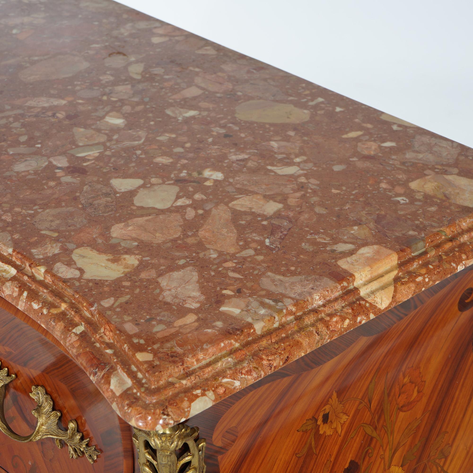 Antike französische Kommode im Louis-XV-Stil aus Marmor, Veilchenholz und Seidenholz mit Intarsien  6