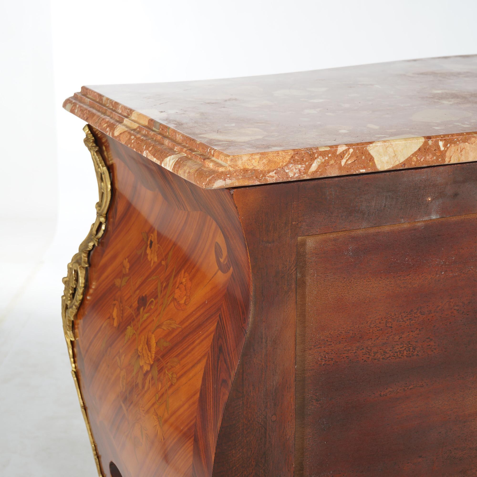 Antique French Louis XV Style Marble, Kingwood & Satinwood Marquetry Commode  For Sale 11