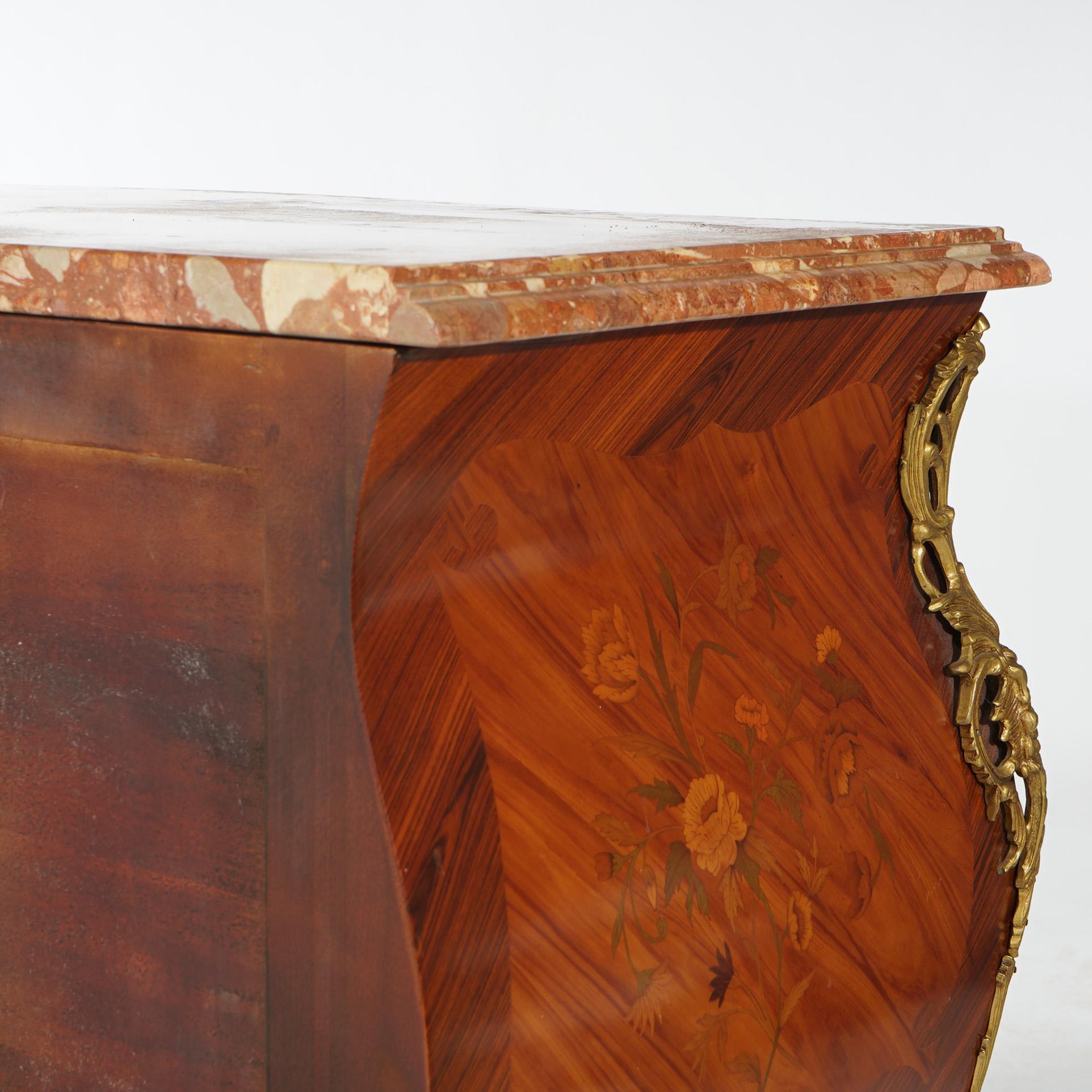 Antique French Louis XV Style Marble, Kingwood & Satinwood Marquetry Commode  For Sale 12