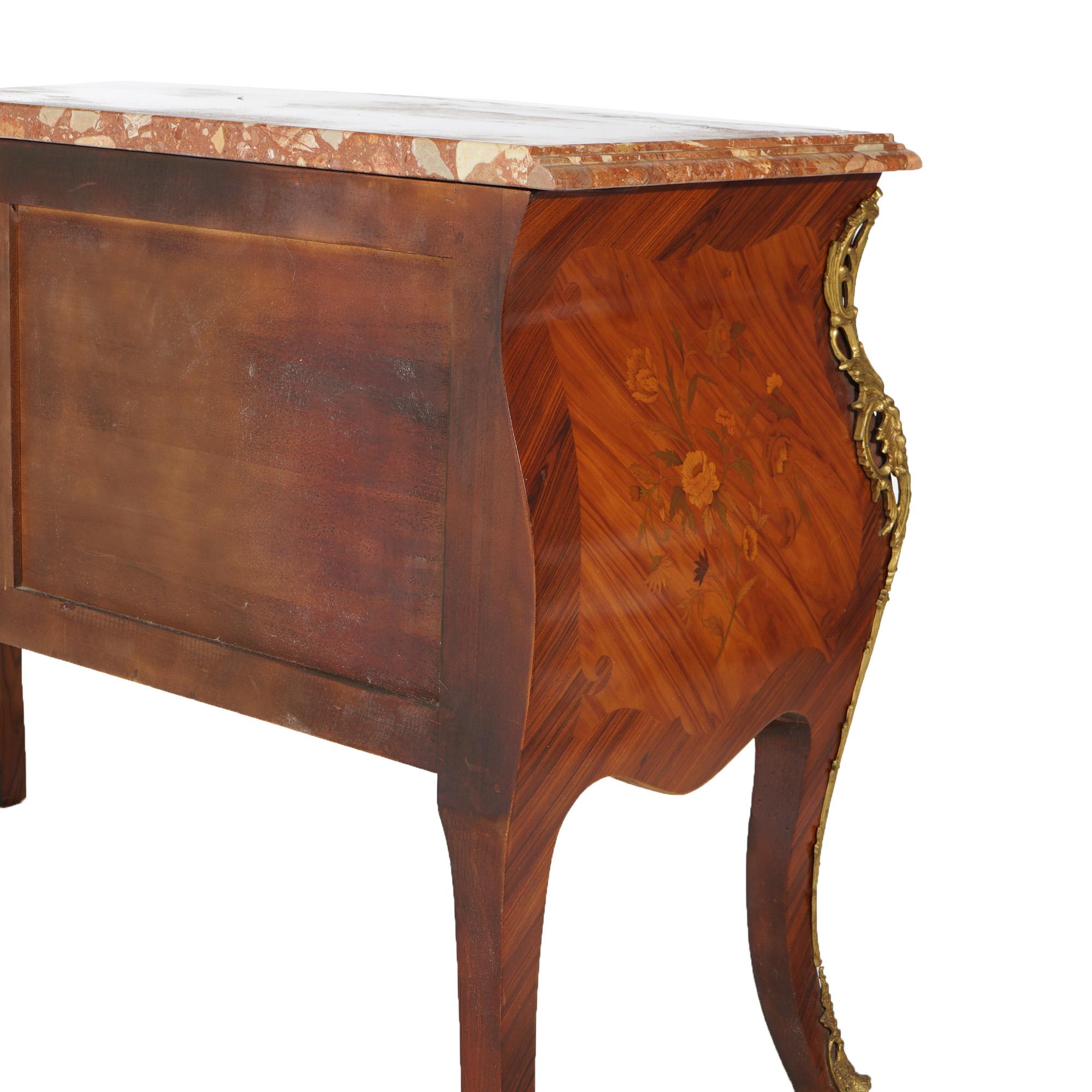 Antique French Louis XV Style Marble, Kingwood & Satinwood Marquetry Commode  For Sale 13