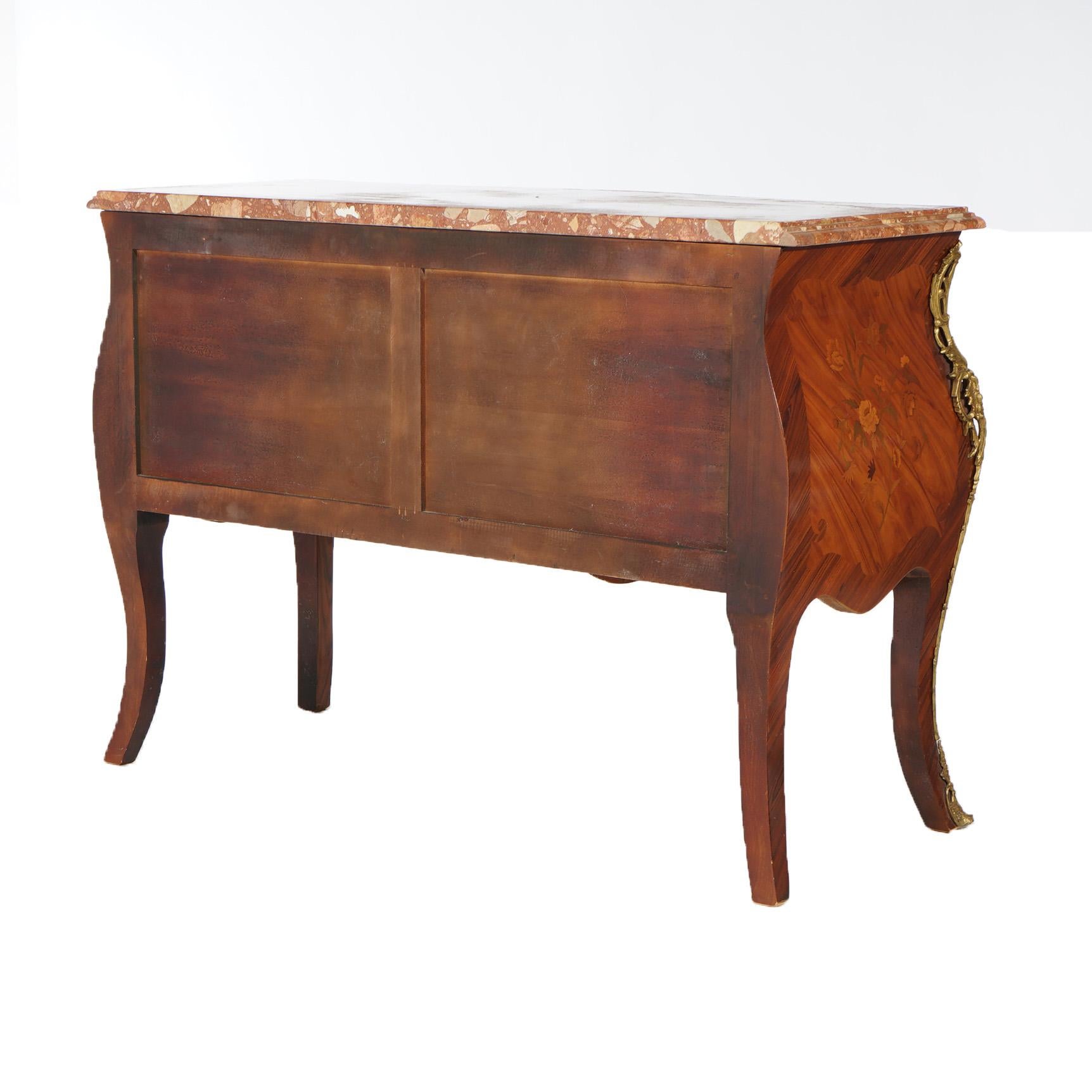 Antique French Louis XV Style Marble, Kingwood & Satinwood Marquetry Commode  For Sale 14