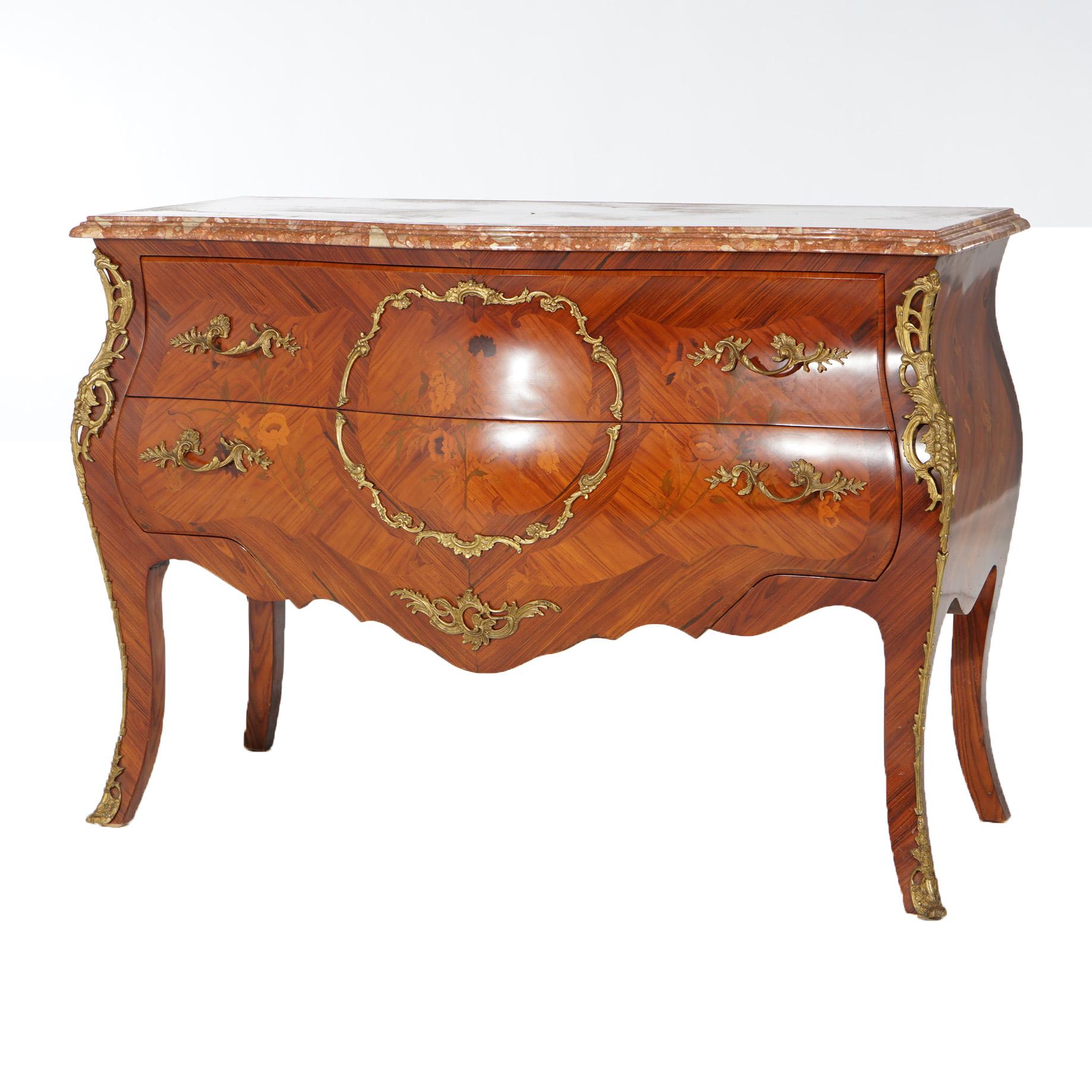 Antique French Louis XV Style Marble, Kingwood & Satinwood Marquetry Commode  For Sale 1
