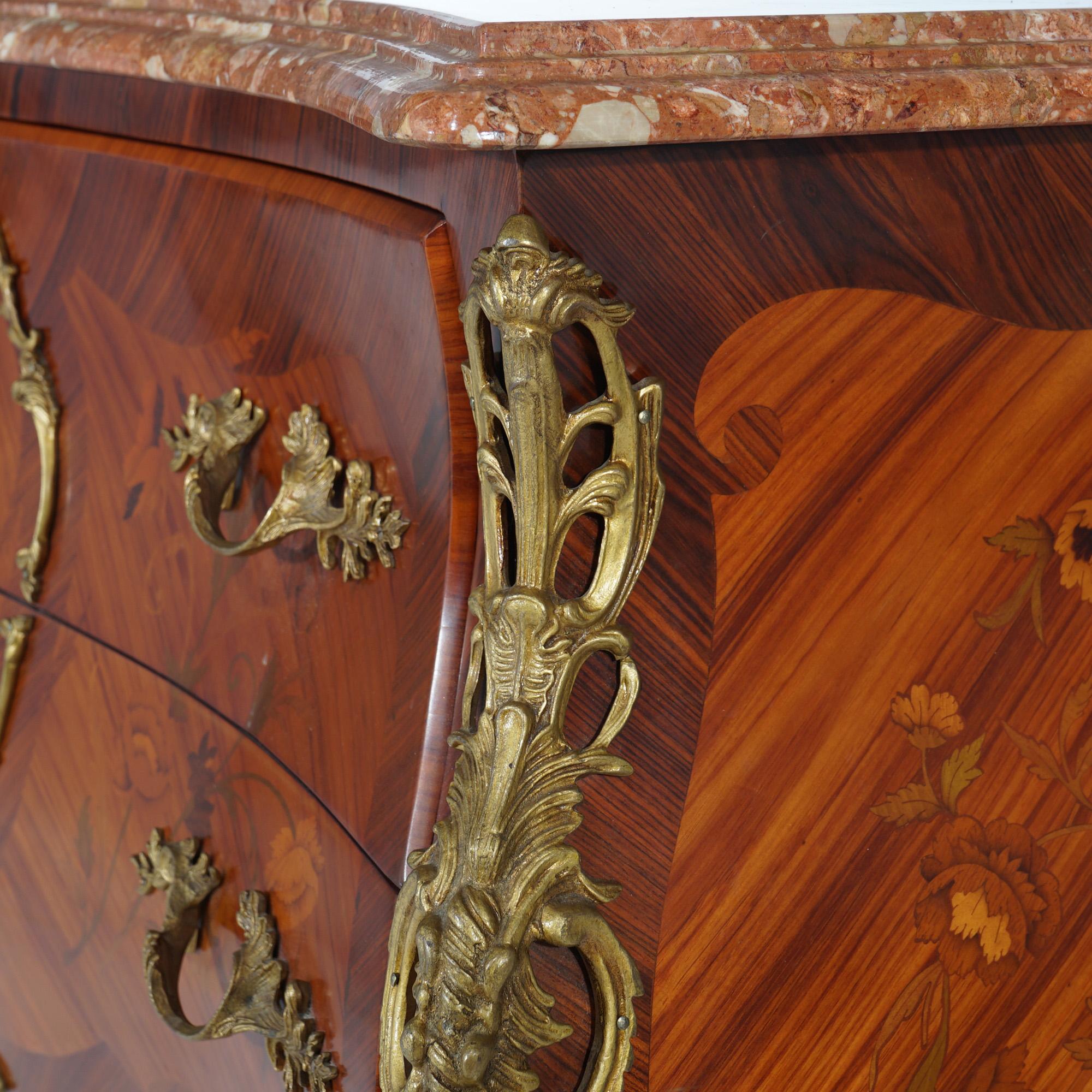 Antike französische Kommode im Louis-XV-Stil aus Marmor, Veilchenholz und Seidenholz mit Intarsien  2