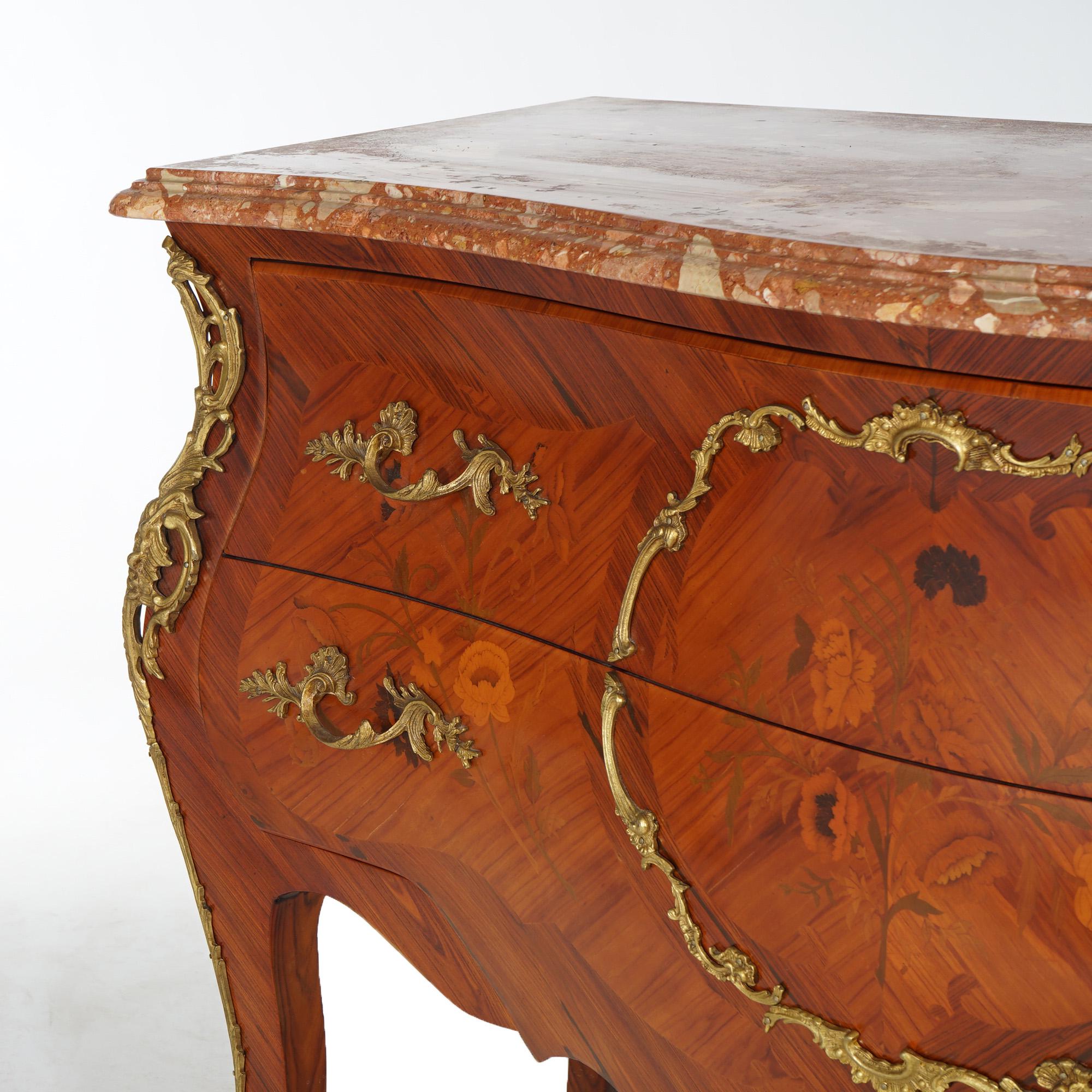 Antique French Louis XV Style Marble, Kingwood & Satinwood Marquetry Commode  For Sale 5