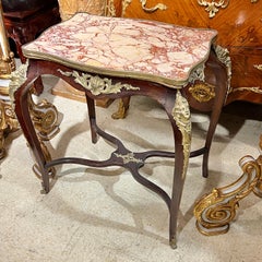 Antique French Louis XV Style Marble Top and Bronze Mounted Side Table