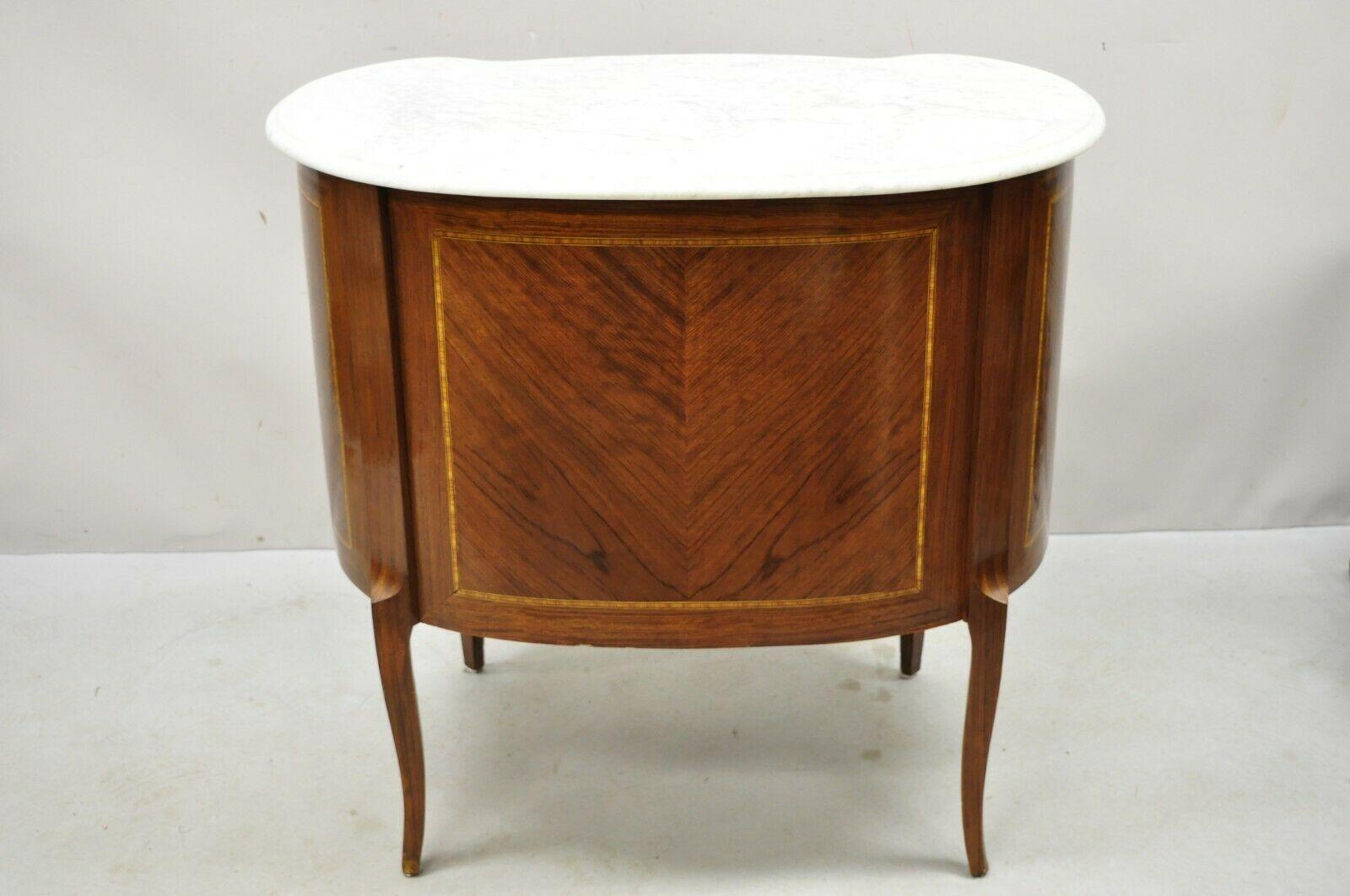 Antique French Louis XV Style Marble Top Bombe Commode Nightstand Bronze Ormolu For Sale 5