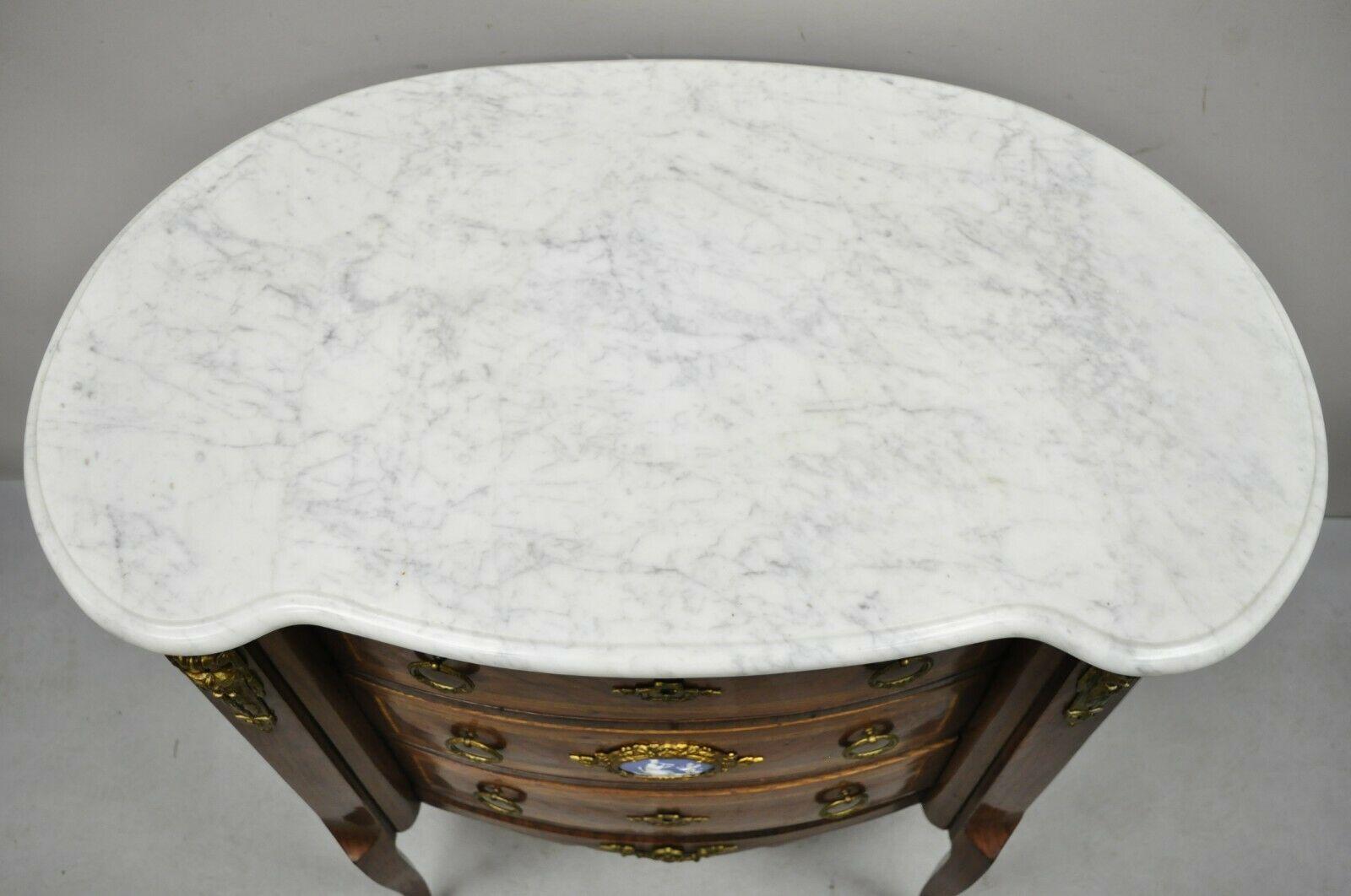 Antique French Louis XV Style Marble Top Bombe Commode Nightstand Bronze Ormolu For Sale 1