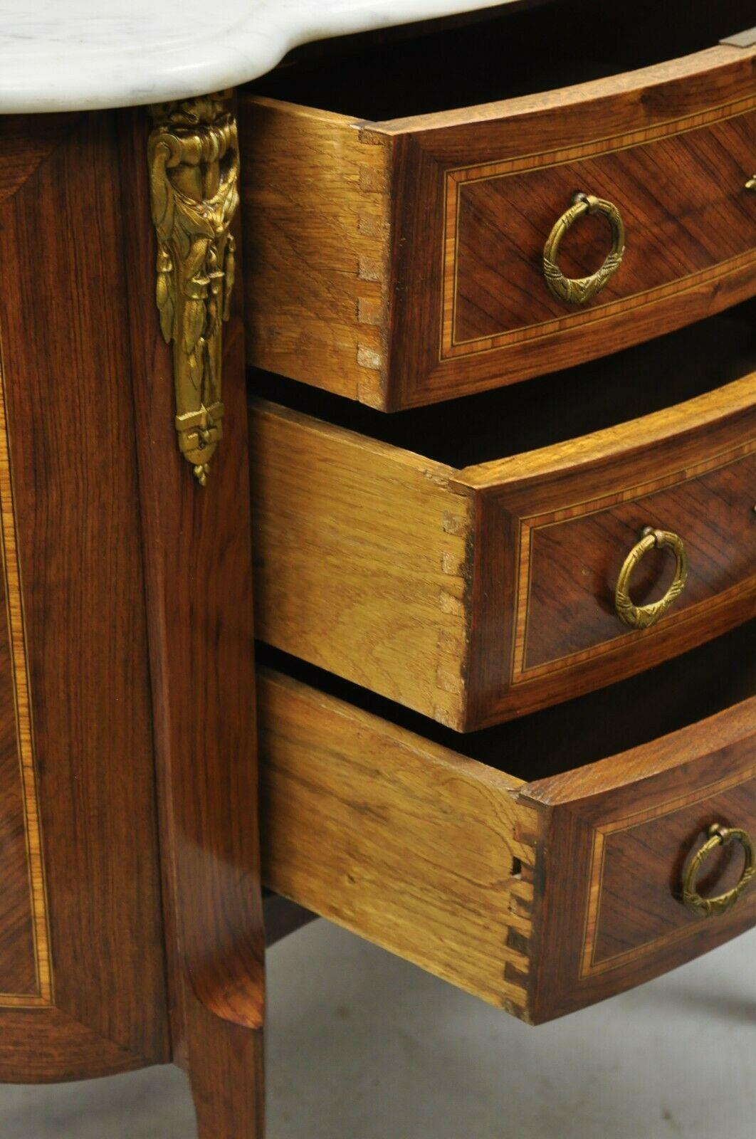 Antique French Louis XV Style Marble Top Bombe Commode Nightstand Bronze Ormolu For Sale 3