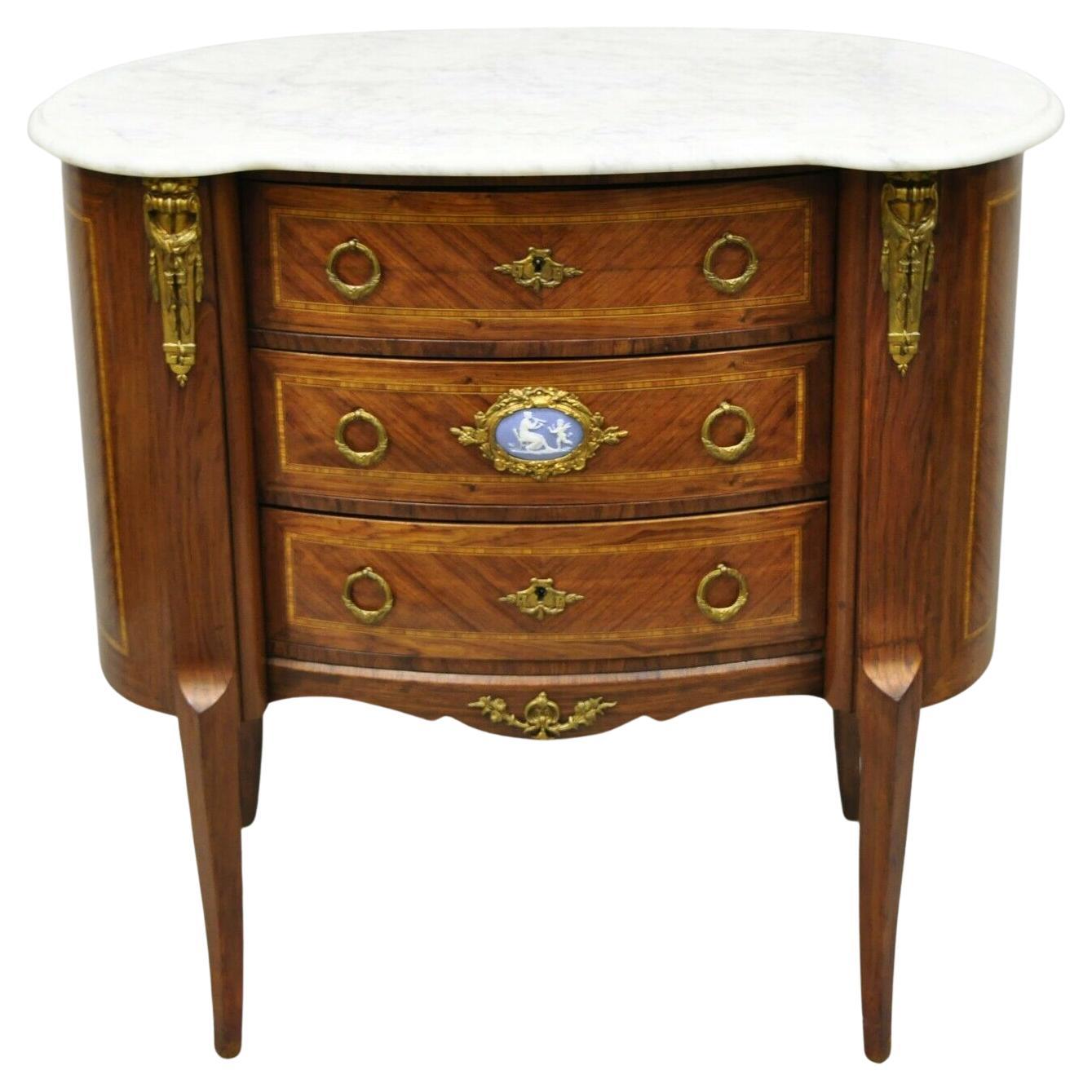 Antique French Louis XV Style Marble Top Bombe Commode Nightstand Bronze Ormolu For Sale