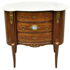 Antique French Louis XV Style Marble Top Bombe Commode Nightstand Bronze Ormolu