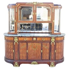 Antique French Louis XV Style Marble Top Bowed Glass Bronze Ormolu Sideboard