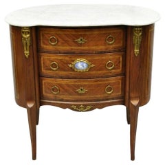 Antique French Louis XV Style Marble Top Bronze Ormolu Bombe Commode Nightstand