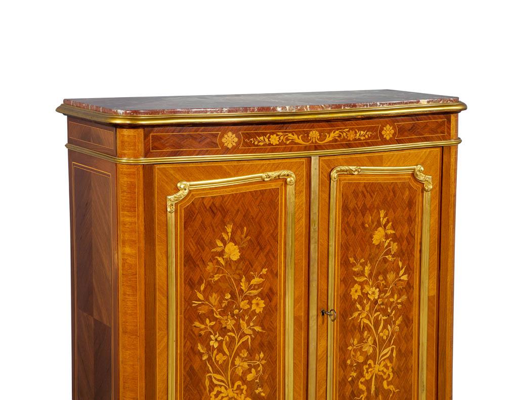 Brass Antique French Louis XV Style Marble Top Commode Cabinet For Sale
