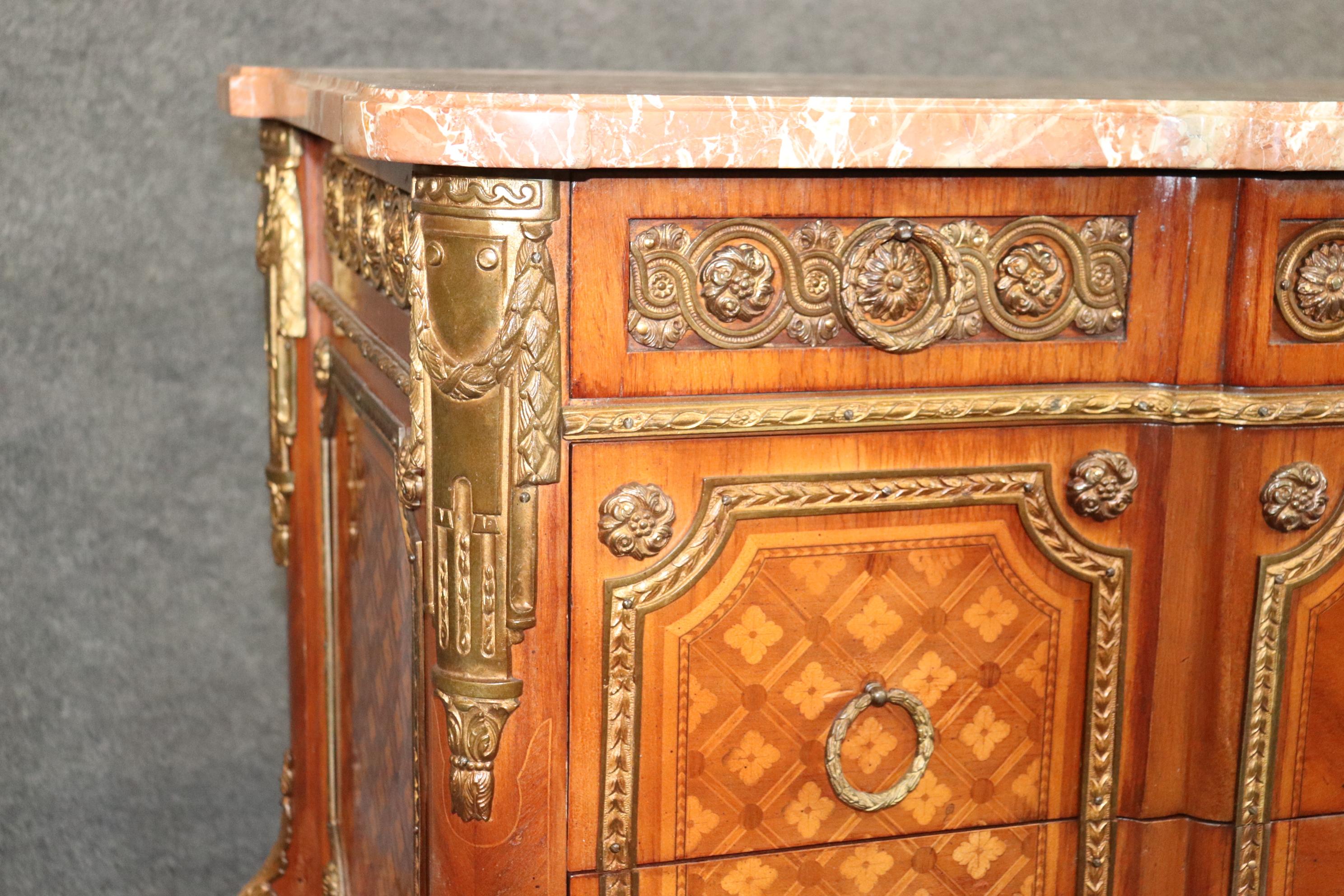 Antique French Louis XV Style Marble Top Commode Chest of Drawers Dresser For Sale 5