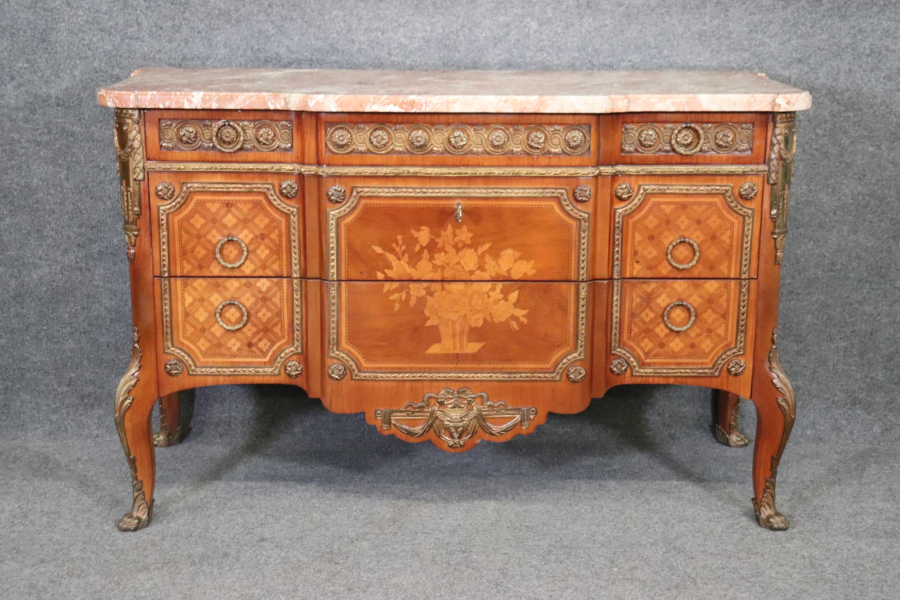 Mid-20th Century Antique French Louis XV Style Marble Top Commode Chest of Drawers Dresser For Sale