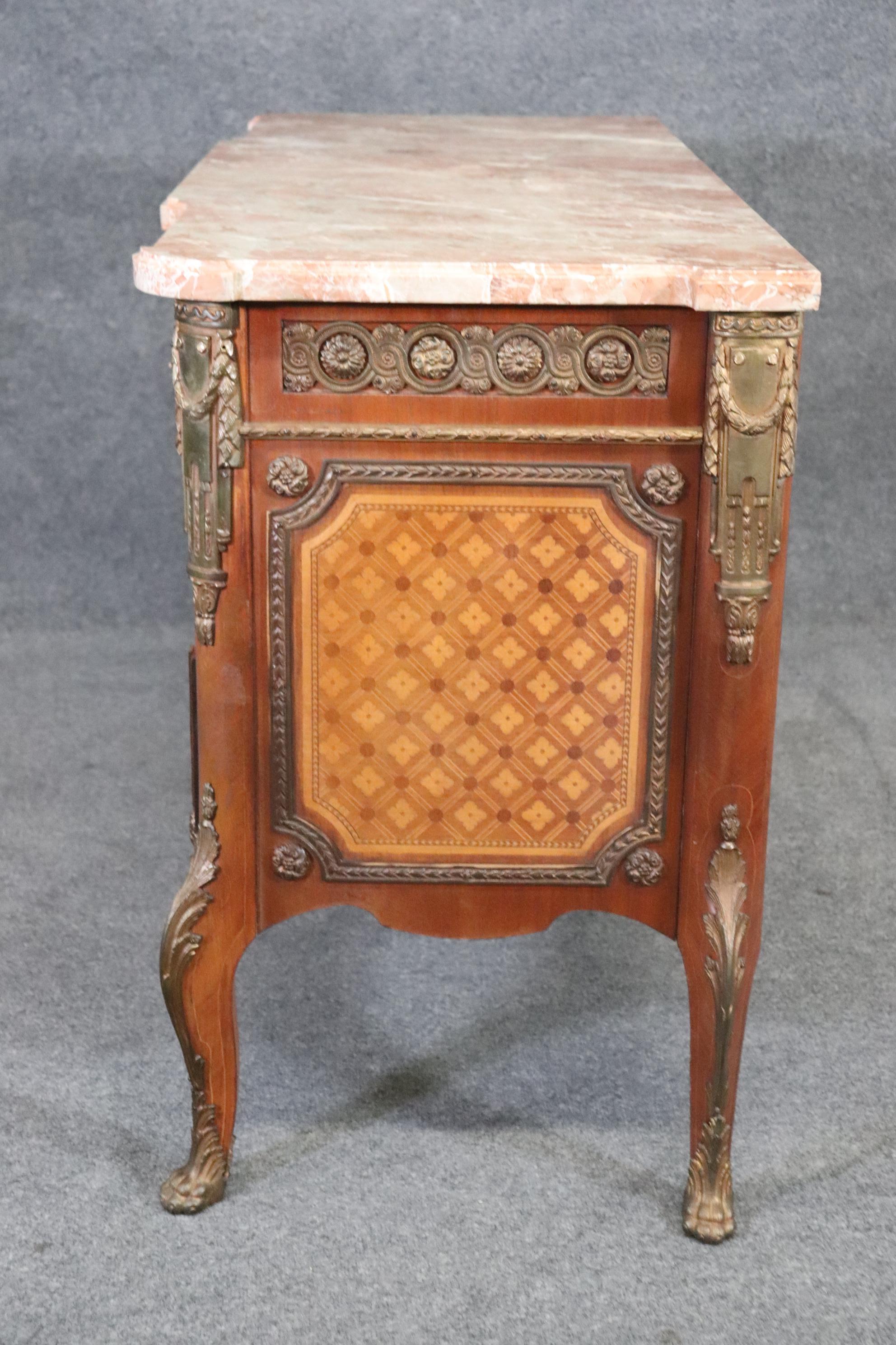Bronze Antique French Louis XV Style Marble Top Commode Chest of Drawers Dresser For Sale