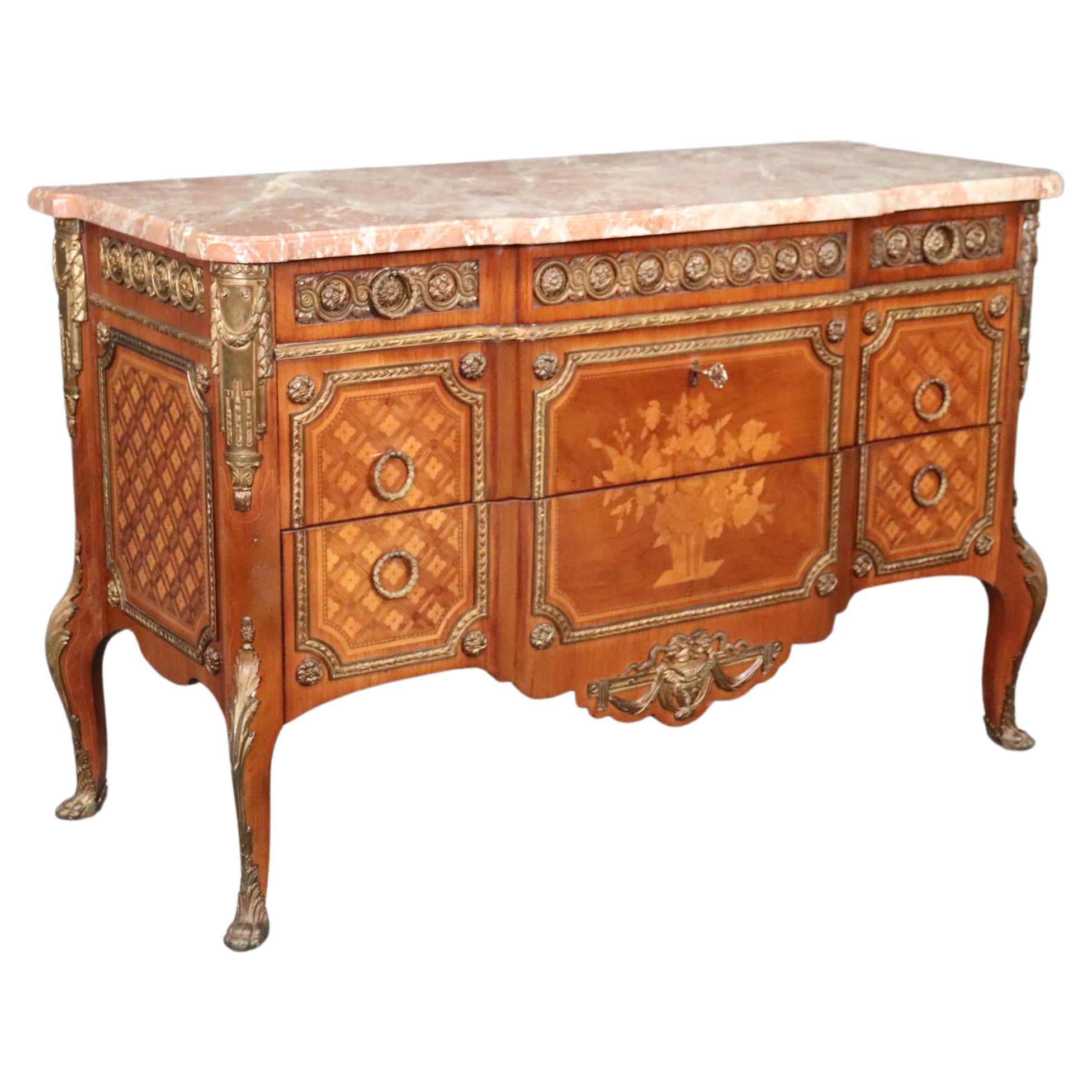 Antique French Louis XV Style Marble Top Commode Chest of Drawers Dresser For Sale