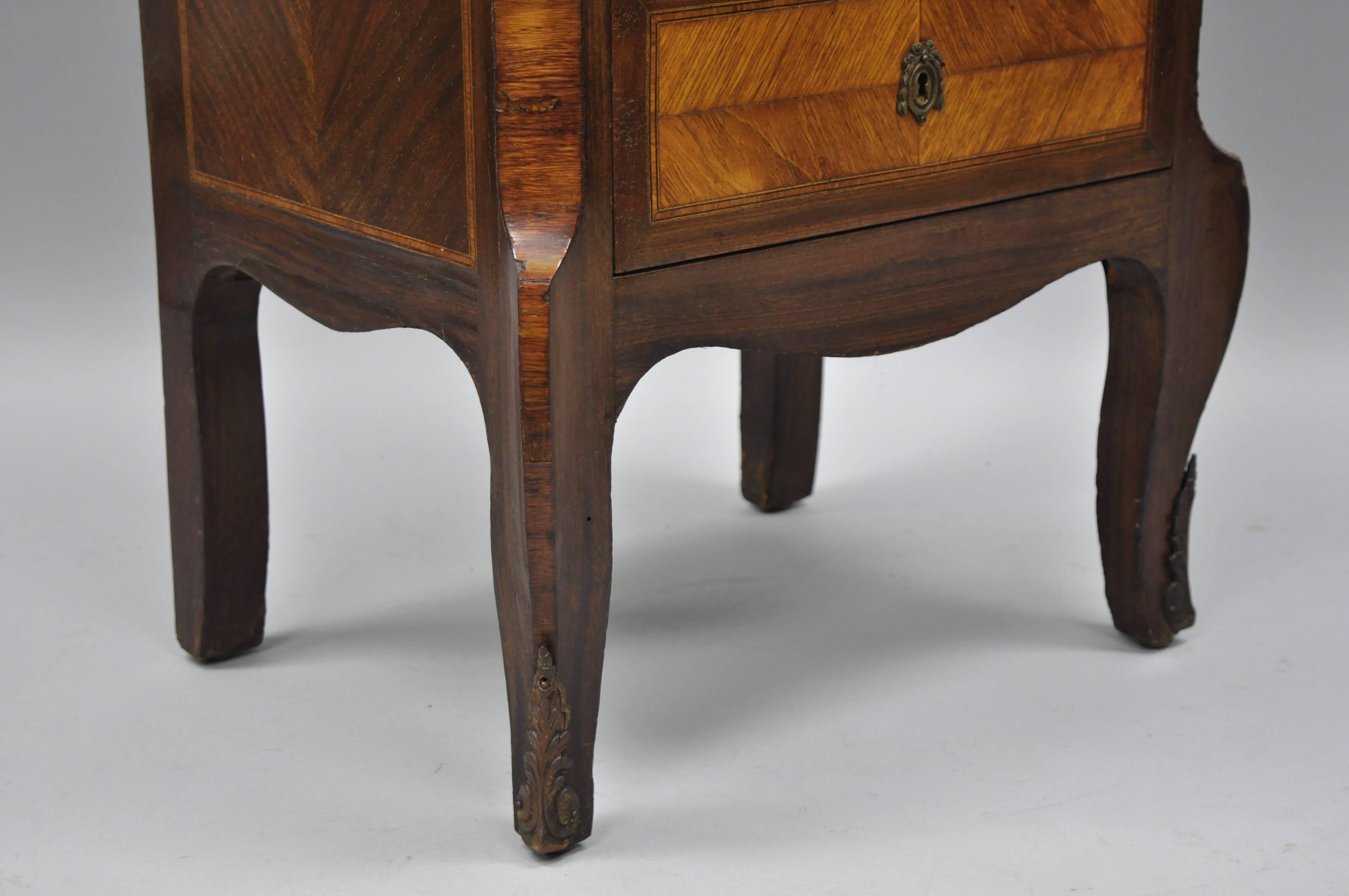 Antique French Louis XV Style Marble-Top Inlaid Six Drawer Tall Lingerie Chest 2