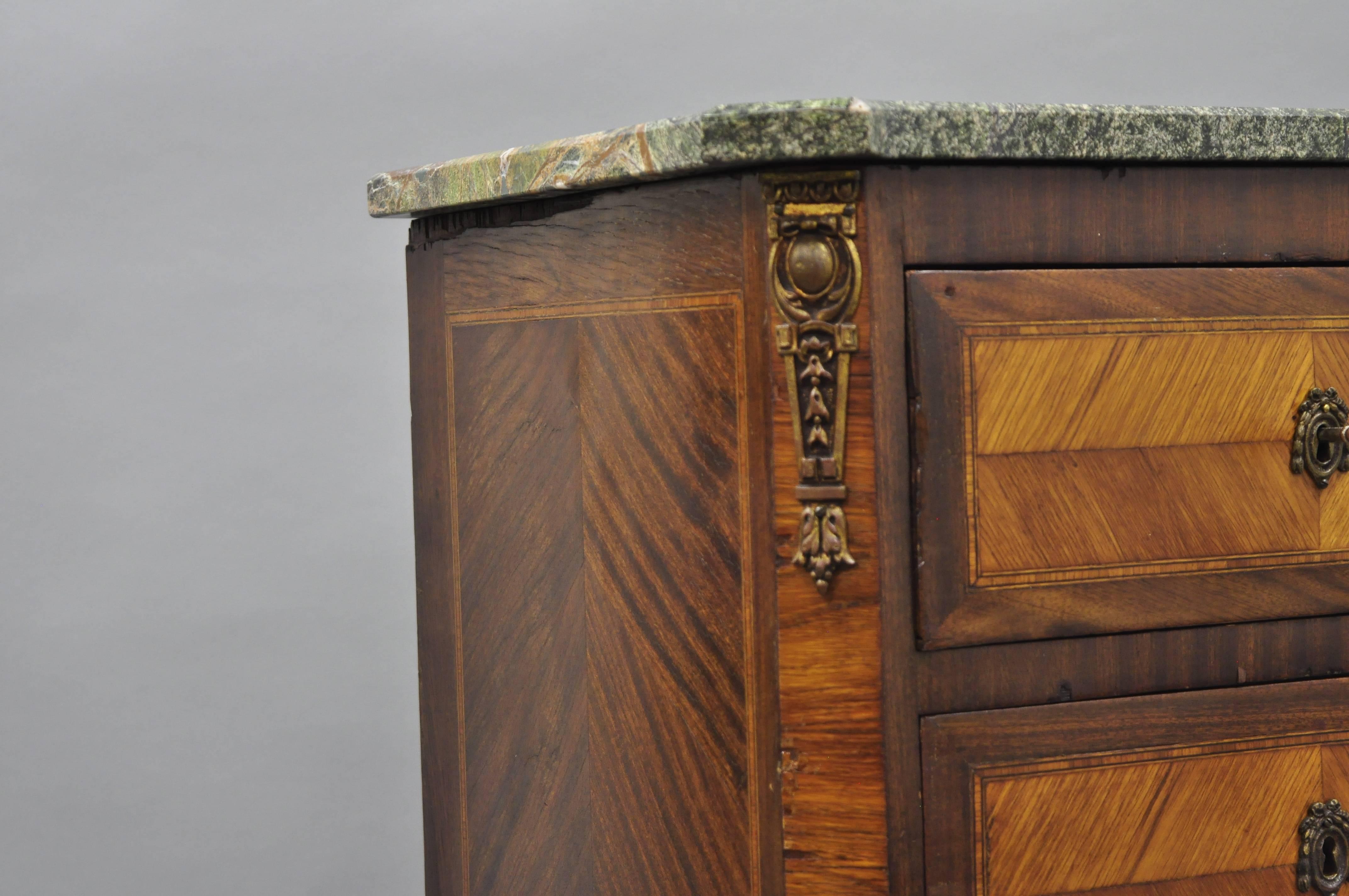 Antique French Louis XV Style Marble-Top Inlaid Six Drawer Tall Lingerie Chest 3