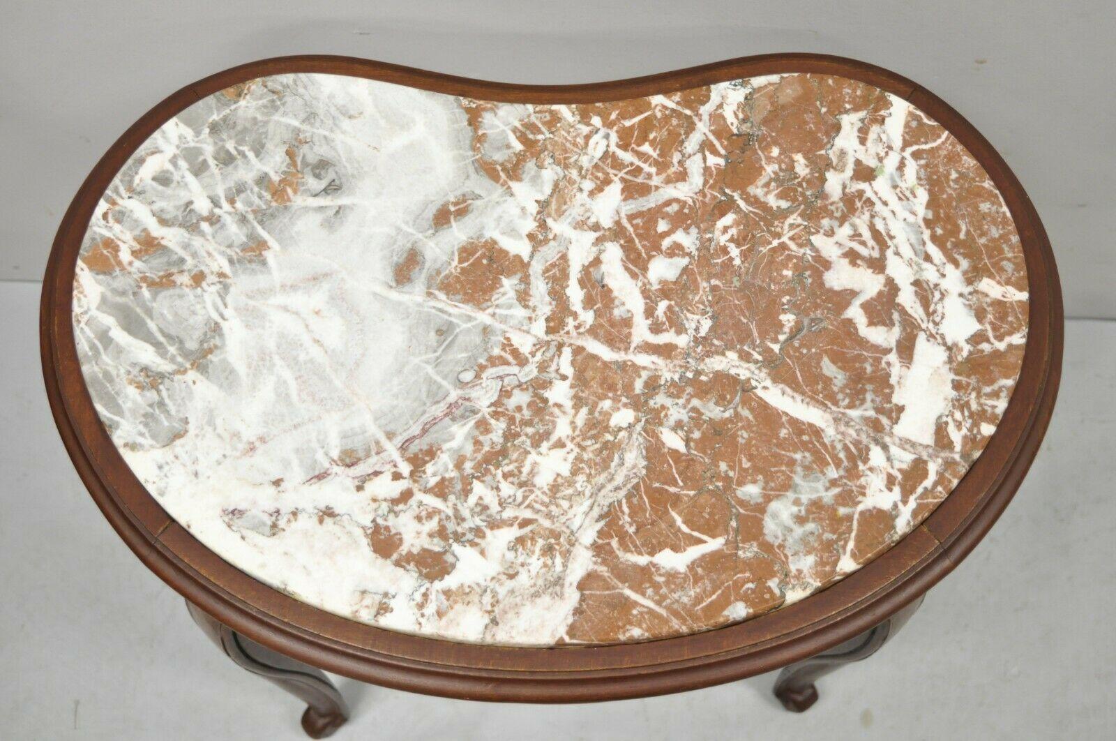 Antique French Louis XV Style Marble Top Kidney Shaped Small Coffee Table 1
