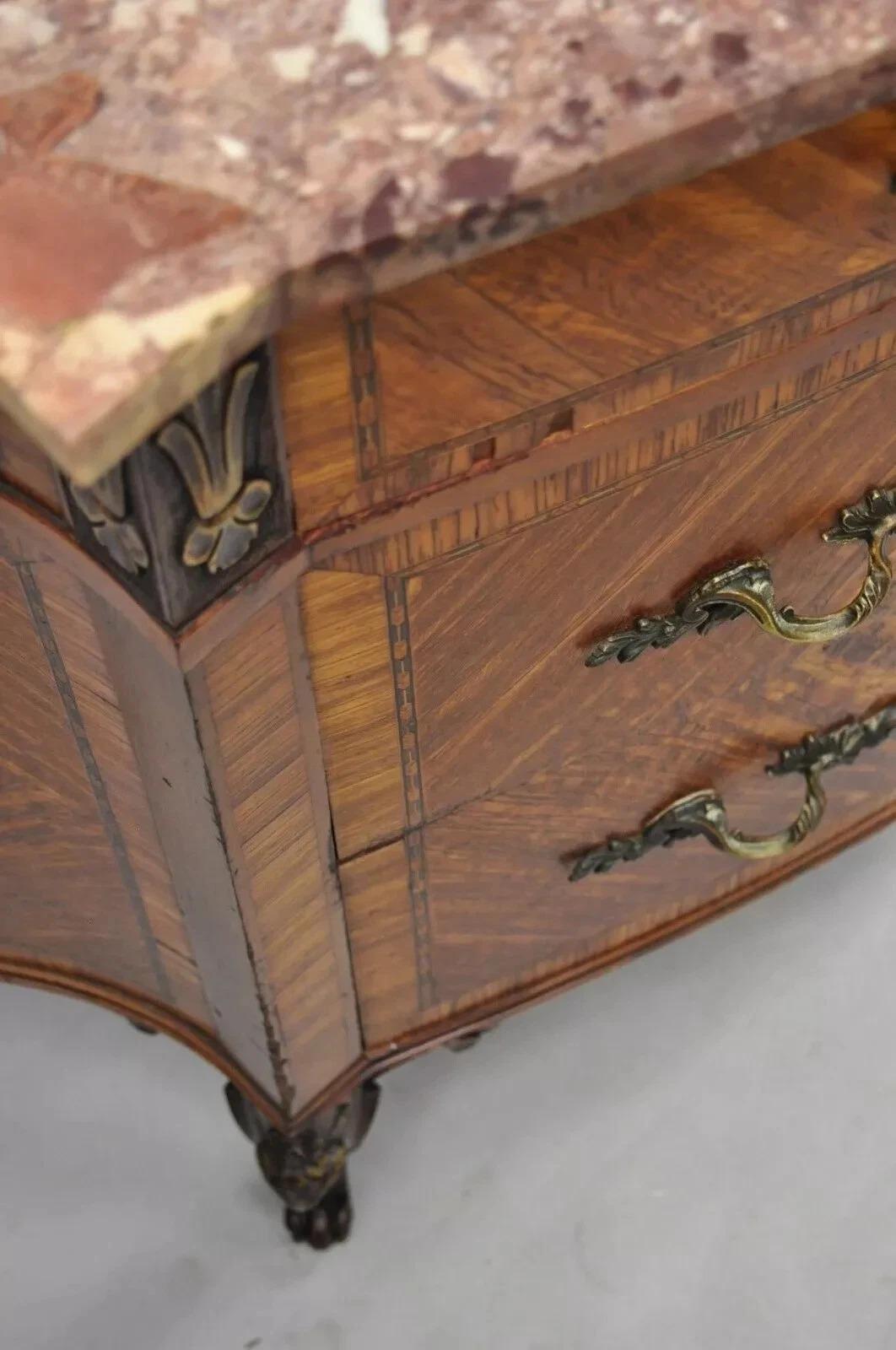 Antique French Louis XV Style Marble Top Satinwood Demilune Commode Dresser in vendita 3