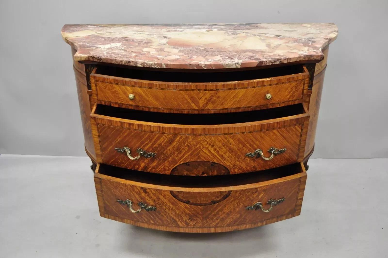 Sconosciuto Antique French Louis XV Style Marble Top Satinwood Demilune Commode Dresser in vendita