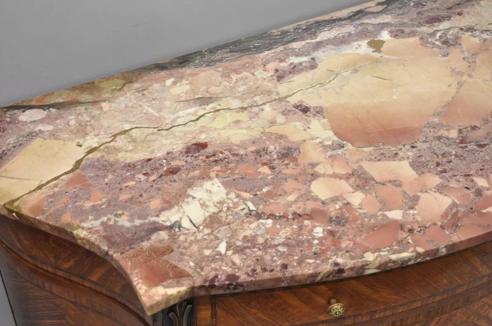 Marmo Antique French Louis XV Style Marble Top Satinwood Demilune Commode Dresser in vendita