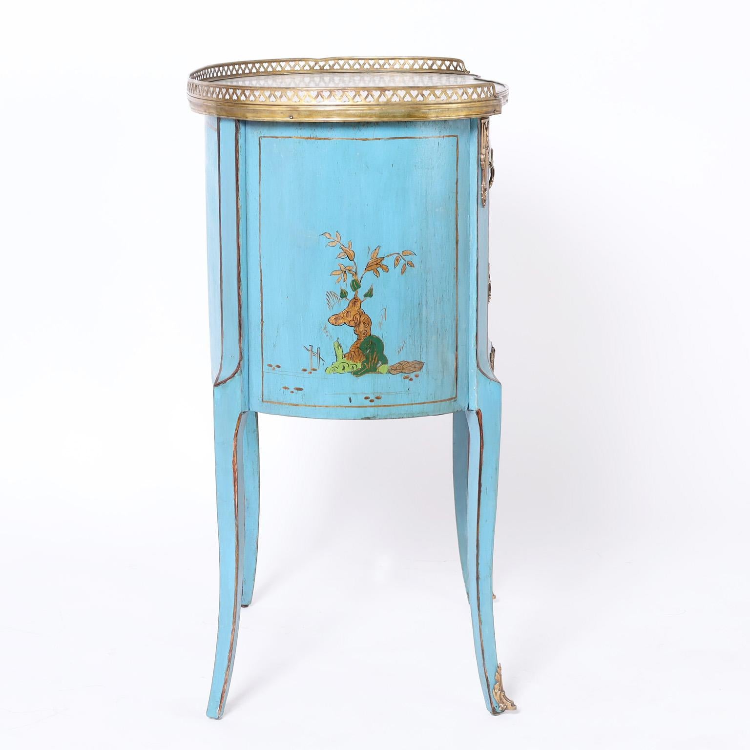 Antique French Louis XV Style Marble Top Stand with Chinoiserie In Good Condition For Sale In Palm Beach, FL