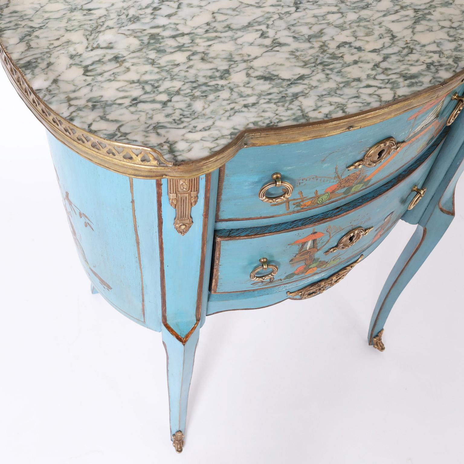 Antique French Louis XV Style Marble Top Stand with Chinoiserie For Sale 1