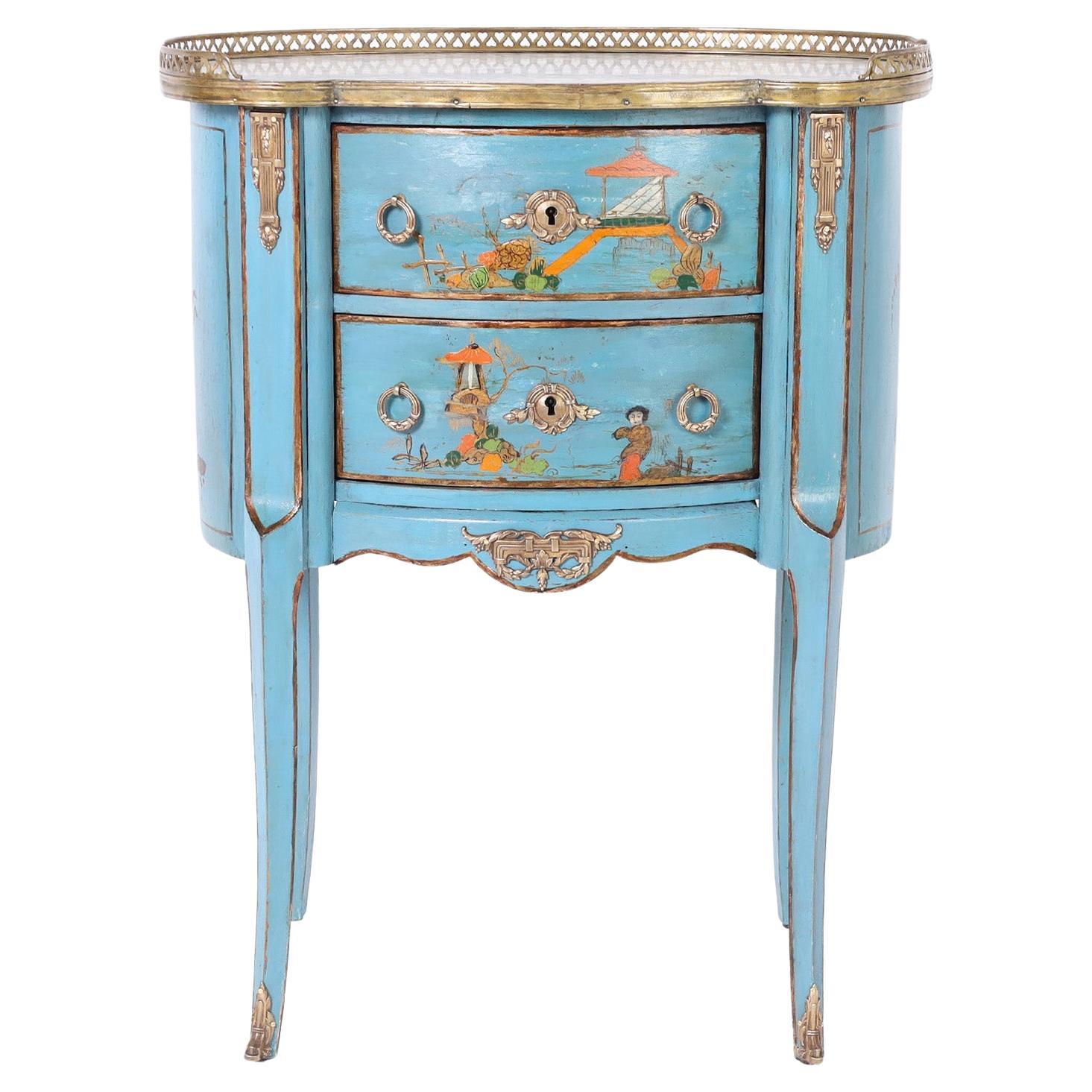 Antique French Louis XV Style Marble Top Stand with Chinoiserie For Sale