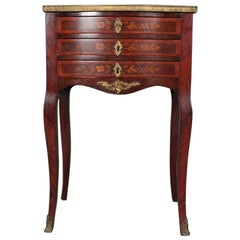 Antique French Louis XV Style Marquetry 3-Drawer End Stand, 19th Century
