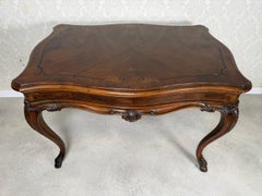 Antique French Louis XV Style Marquetry Coffee Table, Carved Walnut Table
