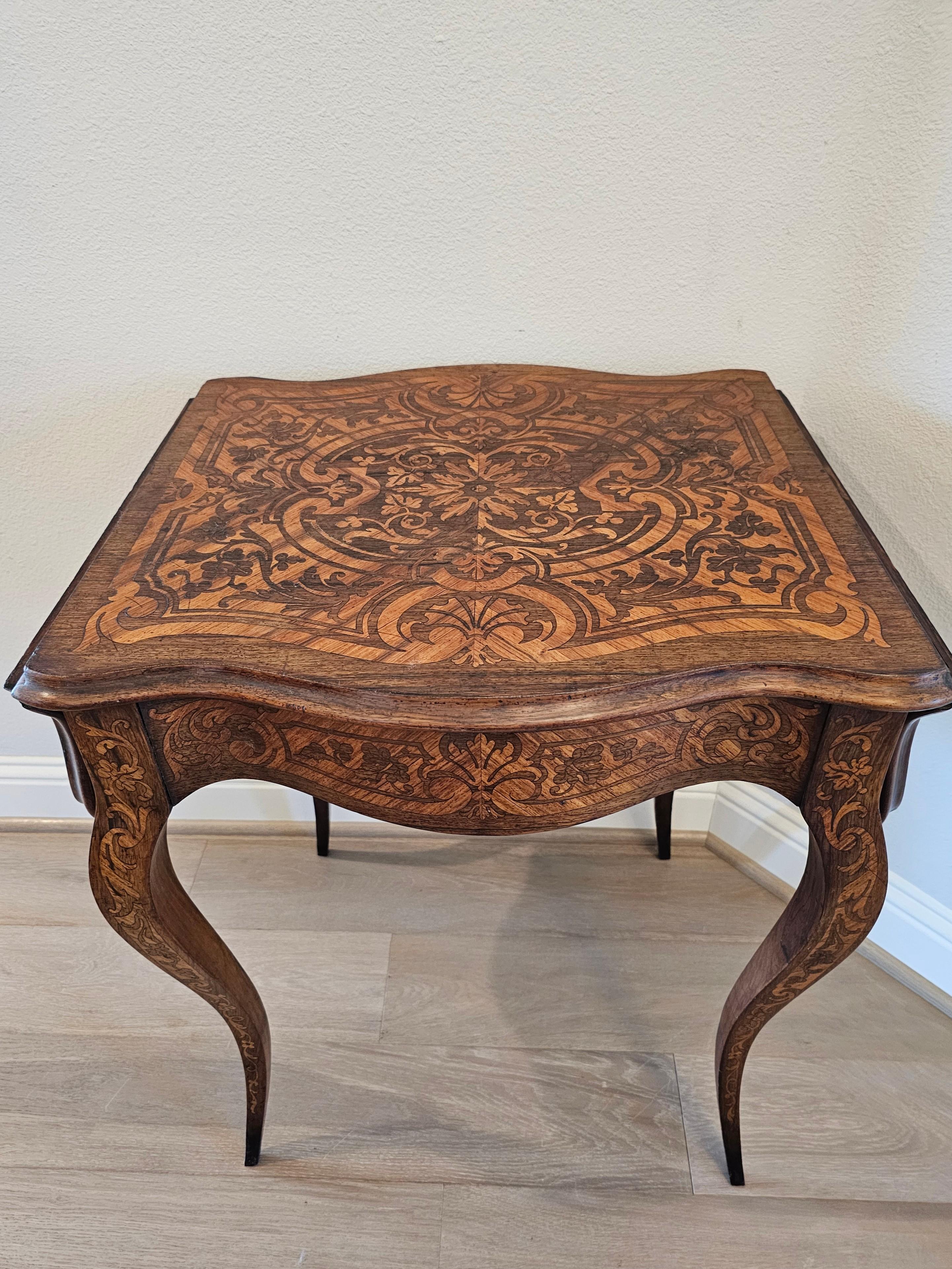 Antique French Mesa Auxiliar de Marquetería de Hoja Caída Estilo Luis XV para Costura en venta 3