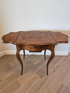 Antique French Louis XV Style Marquetry Drop-leaf Sewing Work Side Table