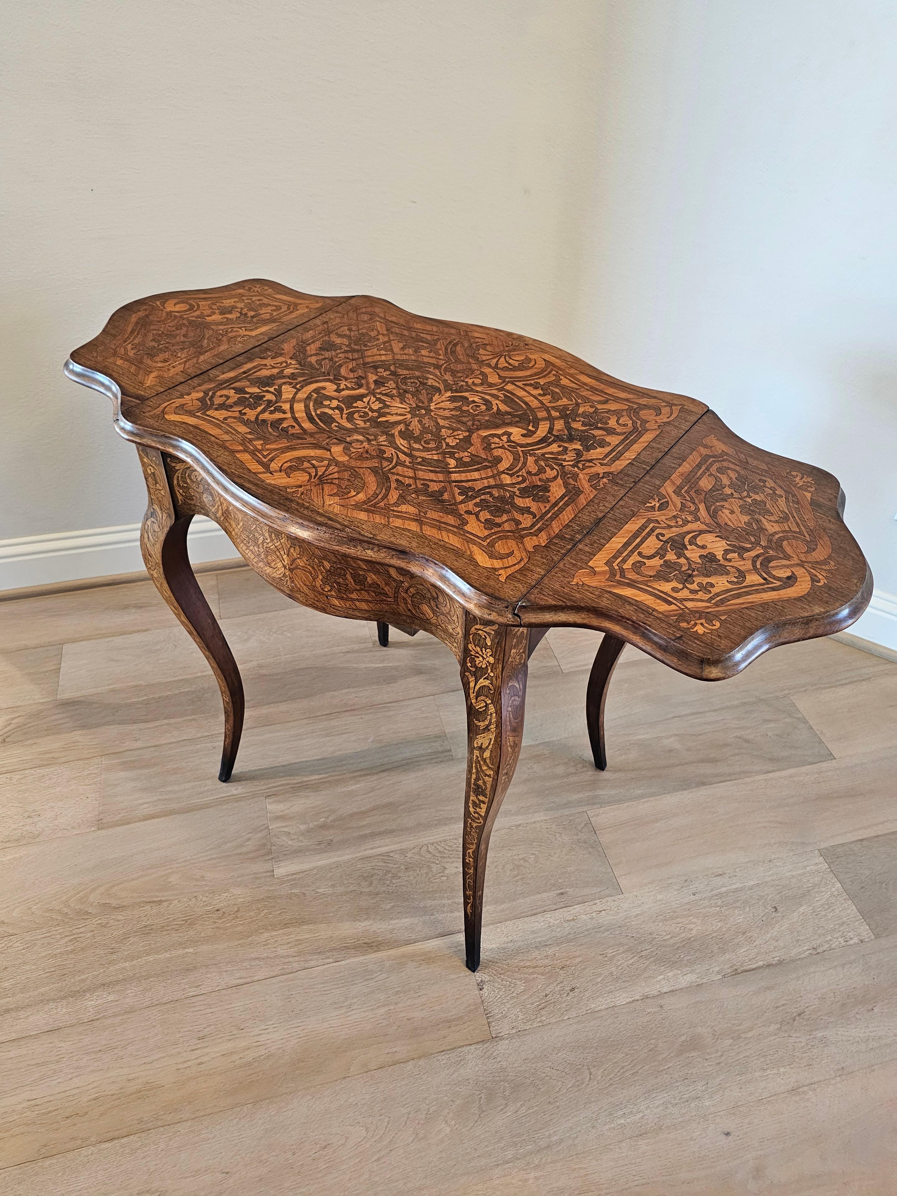 Antique French Mesa Auxiliar de Marquetería de Hoja Caída Estilo Luis XV para Costura Hecho a mano en venta