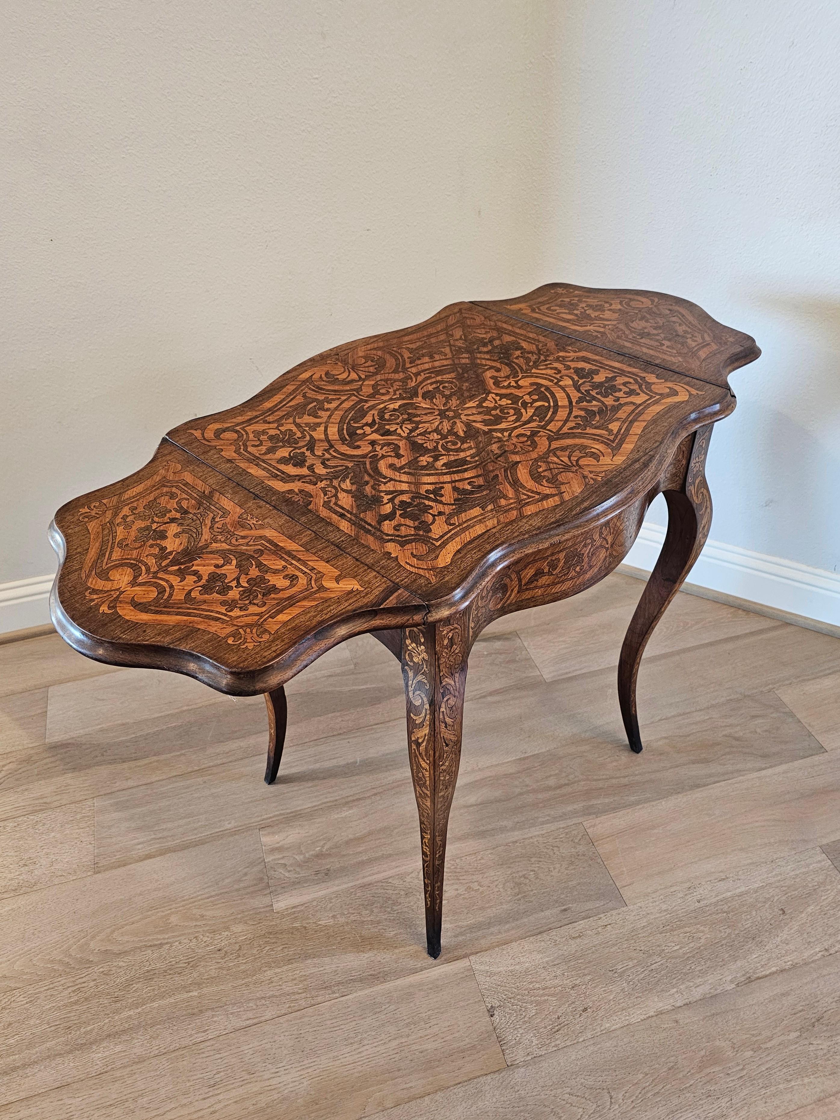 Antique French Mesa Auxiliar de Marquetería de Hoja Caída Estilo Luis XV para Costura en Bueno estado para la venta en Forney, TX
